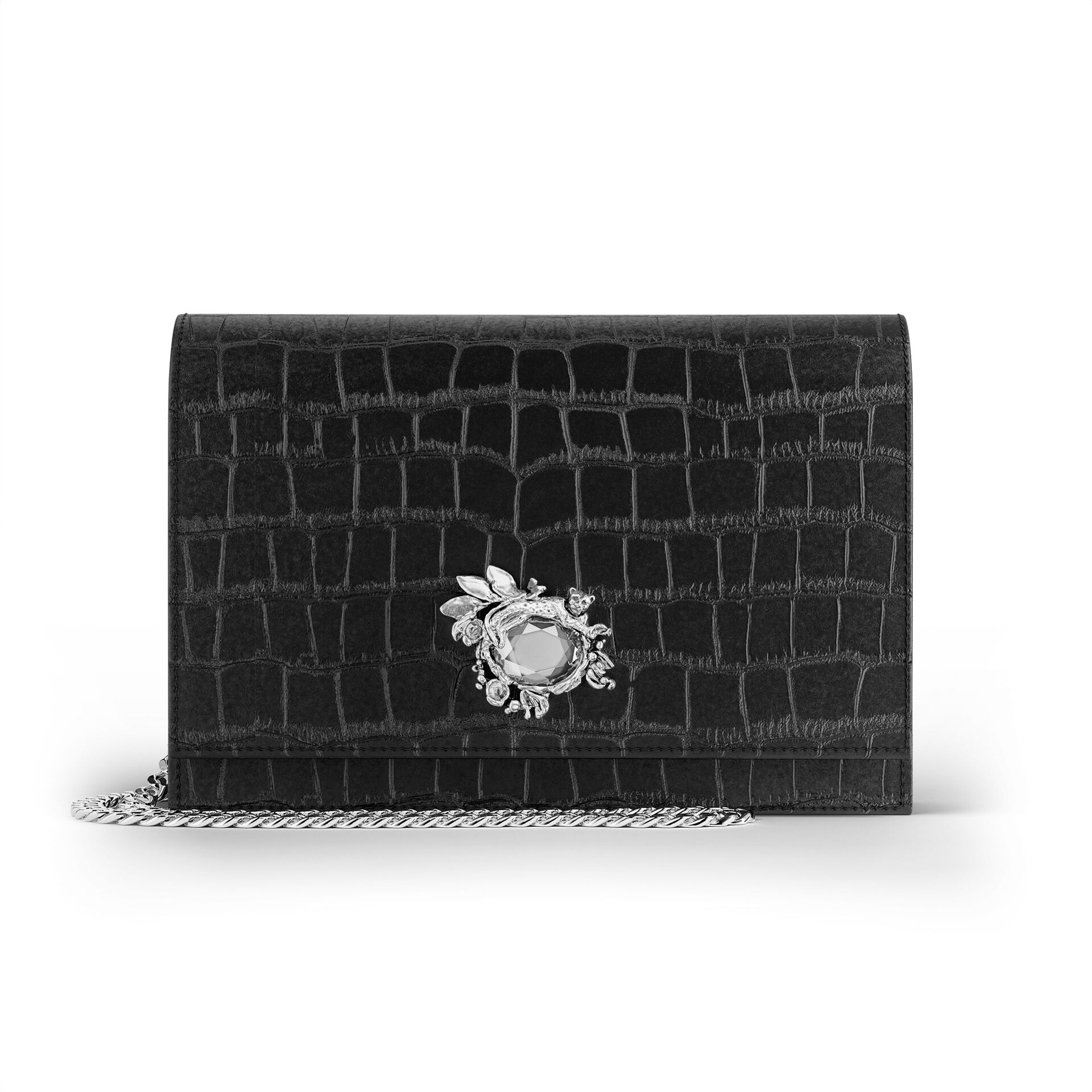 Clutch Jungle Krokoleder Schwarz image number 0