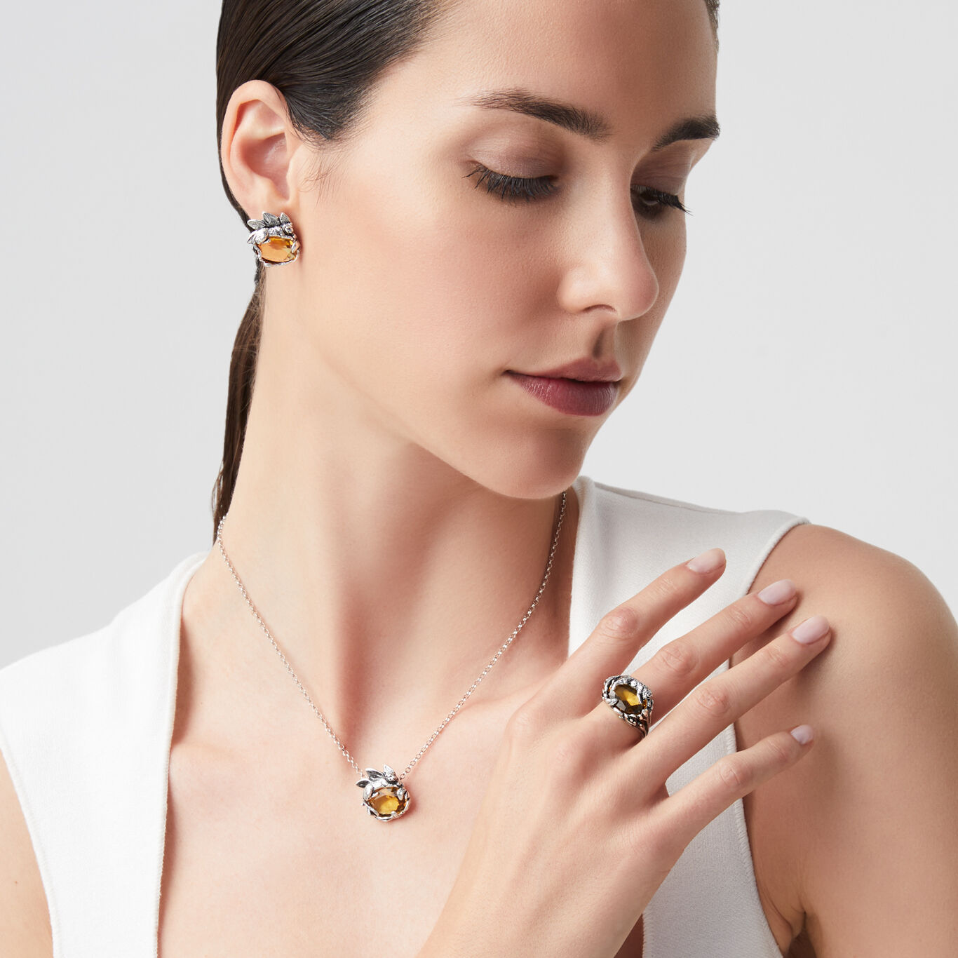 Eden Leopard Ring, Ring in Sterling Silver and citrine quartz_image number 2_Giovanni Raspini