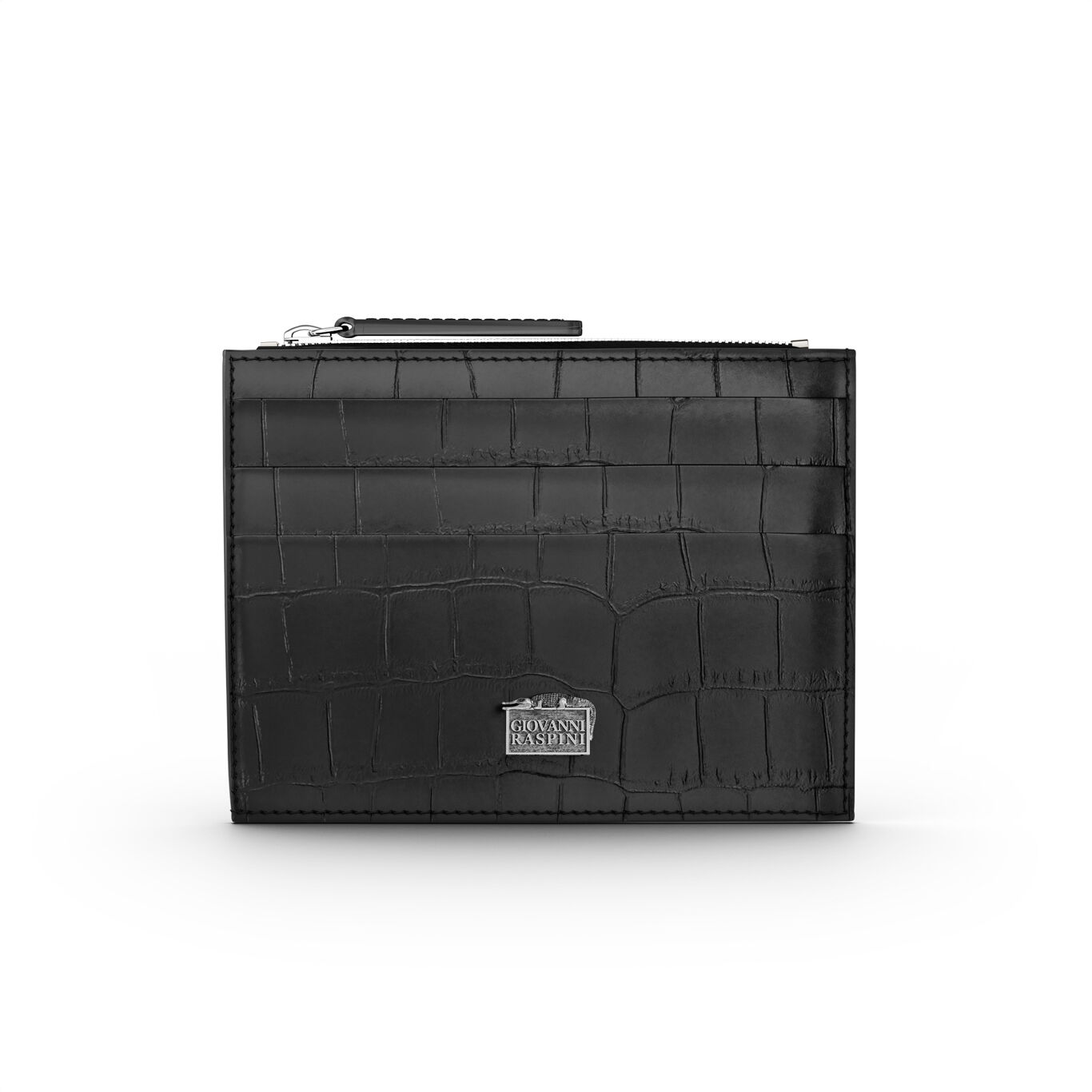 Black Croco Leather Card Holder with Zip