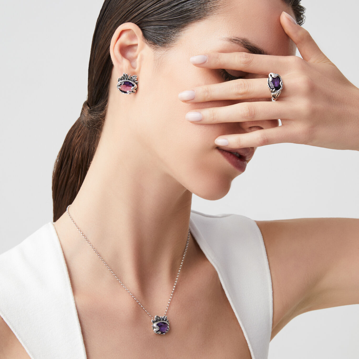 Eden Snake Earrings, Earrings in Sterling Silver and amethyst color quartz_image number 3_Giovanni Raspini