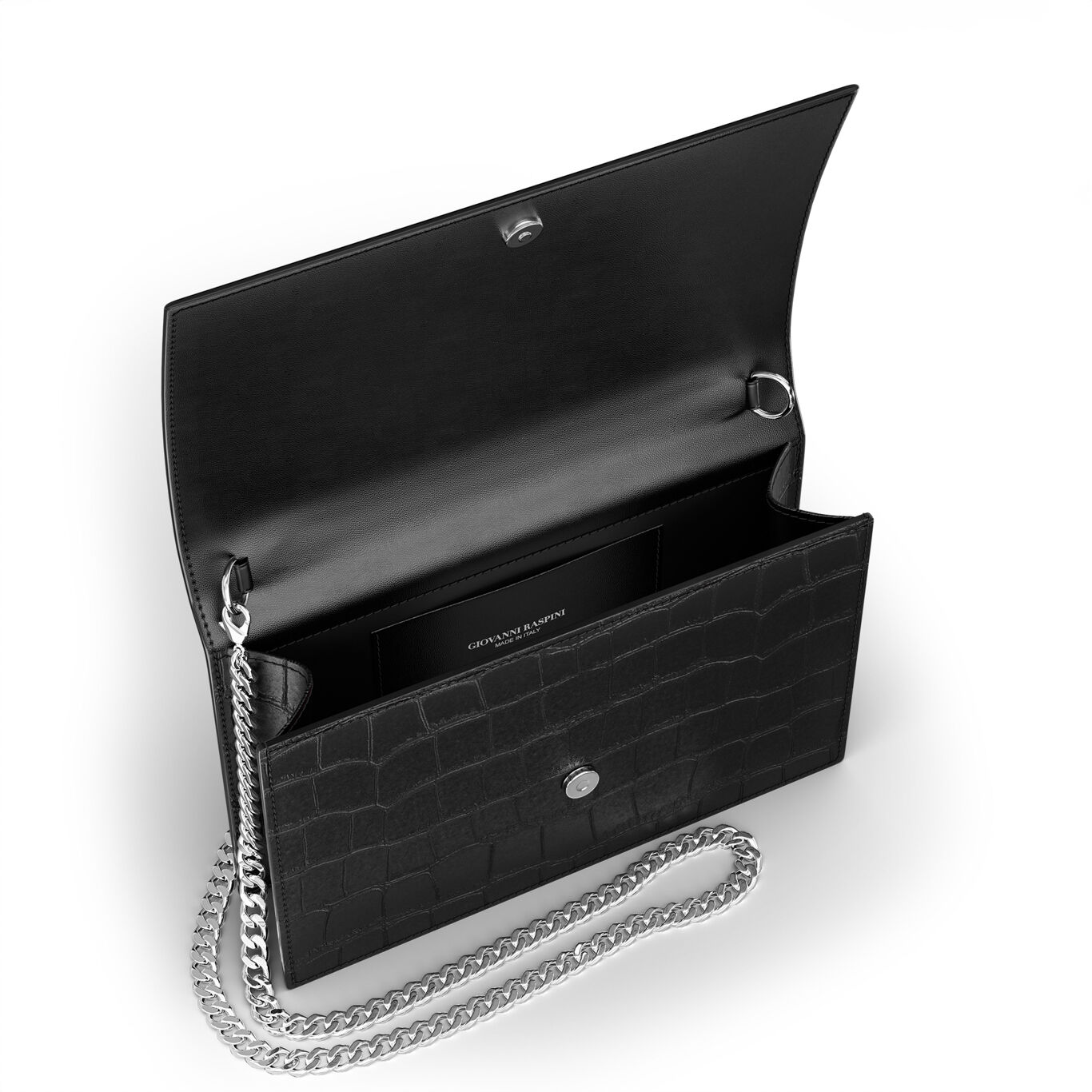 Pochette Jungle Pelle Croco Nera, Pochette in pelle e decoro in bronzobianco_image number 2_Giovanni Raspini