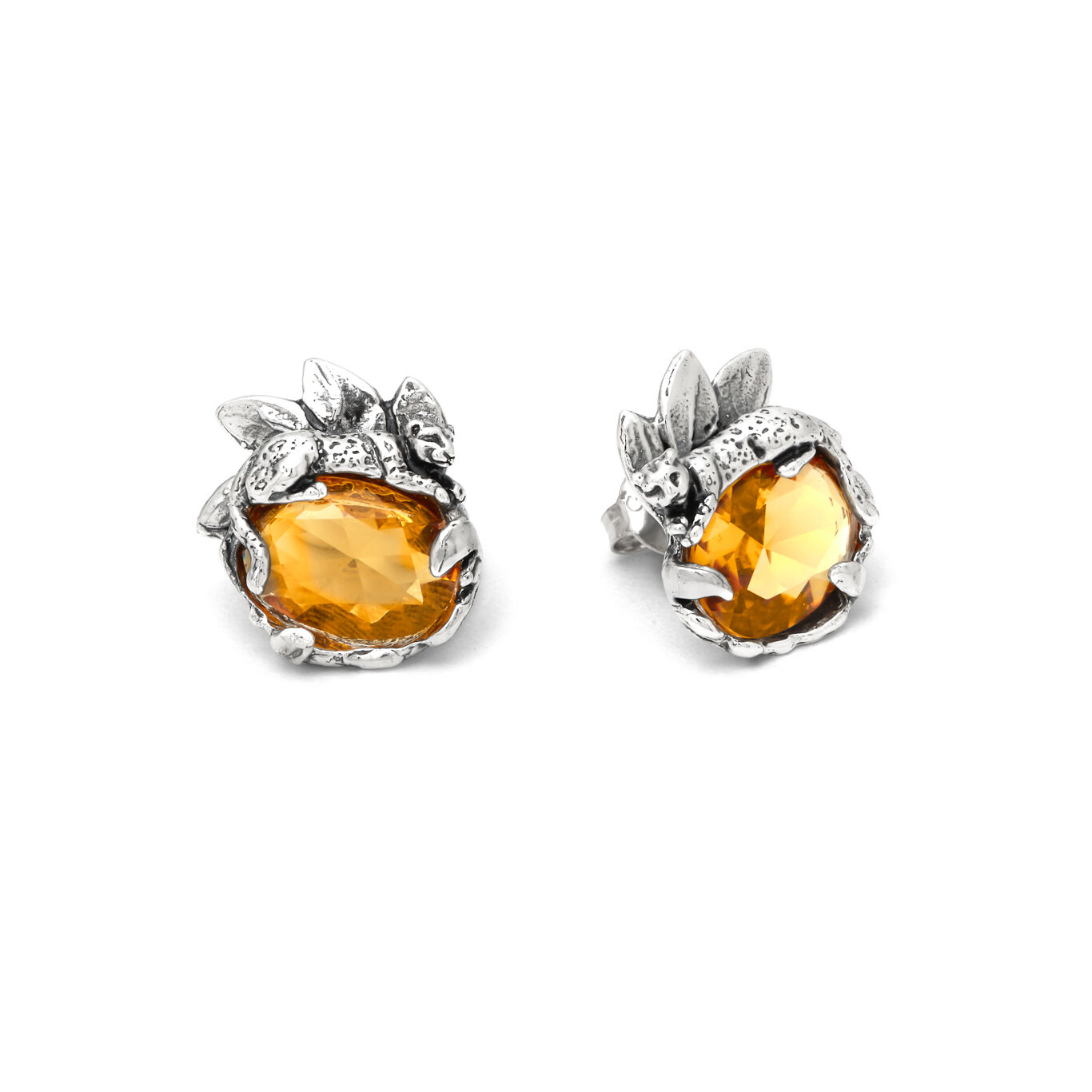 Eden Leopard Earrings, Earrings in Sterling Silver and citrine quartz_image number 2_Giovanni Raspini