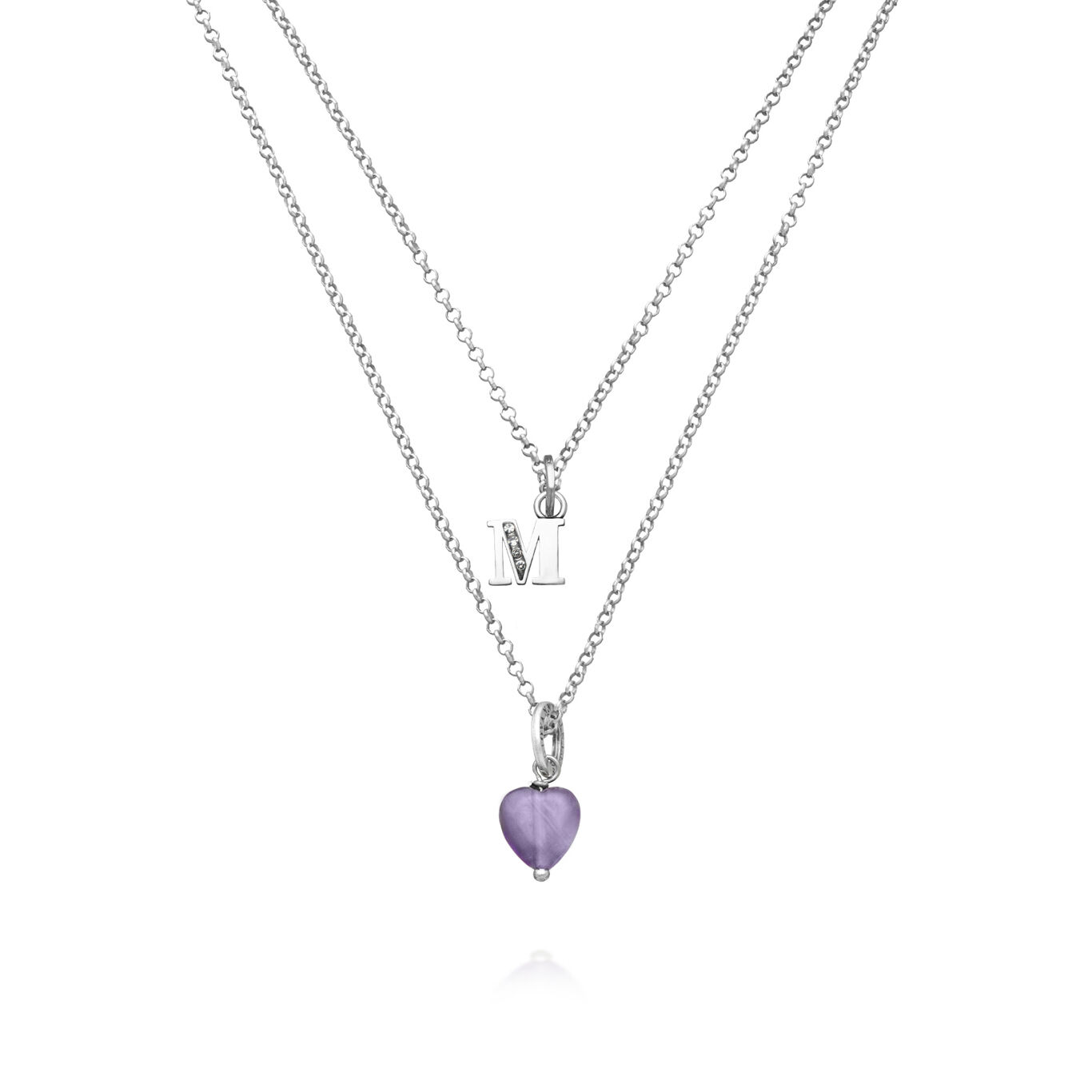 Collier Cadeau pr&eacute;cieux Lettre M, Necklace en argent 925, am&eacute;thyste et zircon_image number 0_Giovanni Raspini