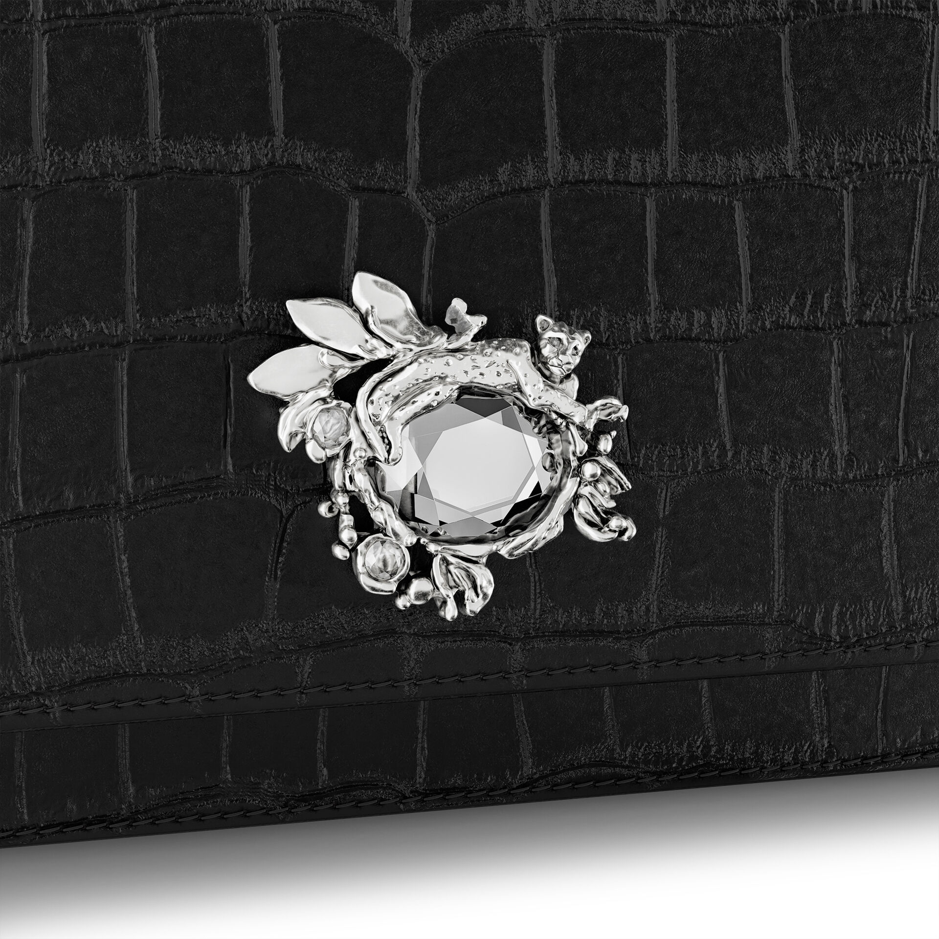 Black Croco Leather Jungle Clutch Bag image number 4