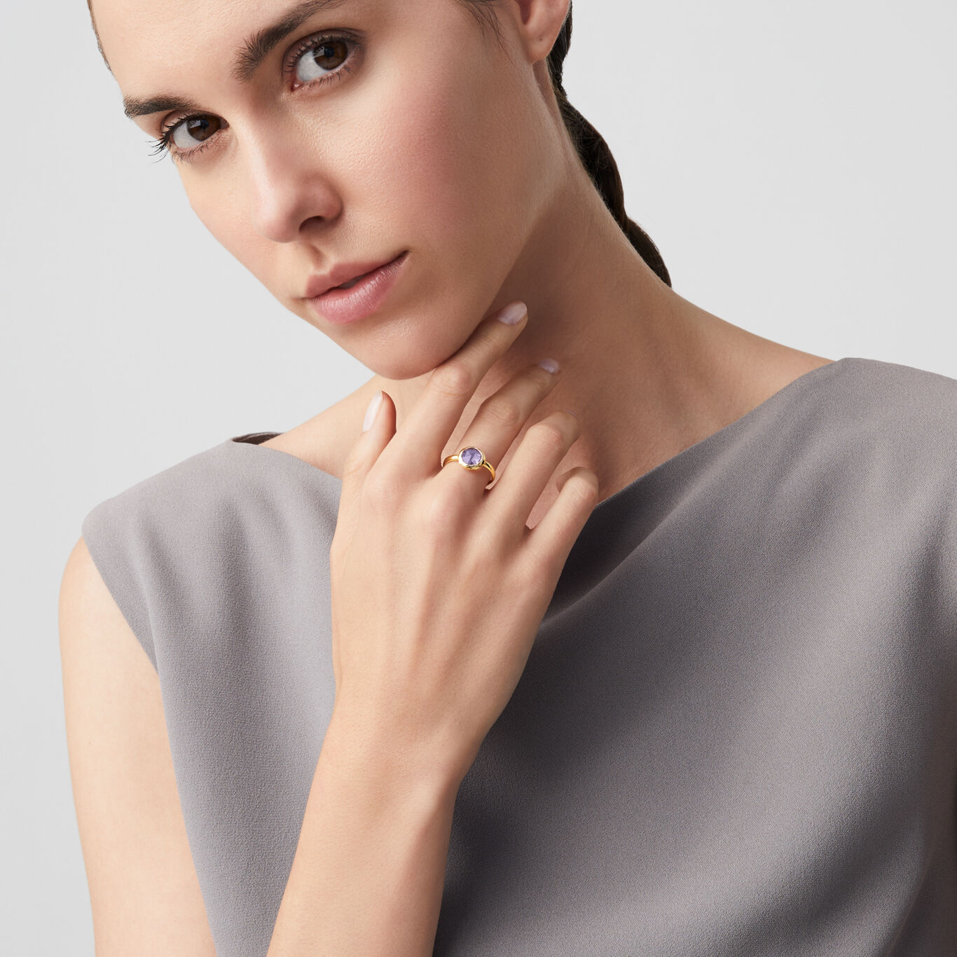 Wisteria Loop Ring, Ring in gold-plated sterling silver with wisteria crystal_image number 1_Giovanni Raspini