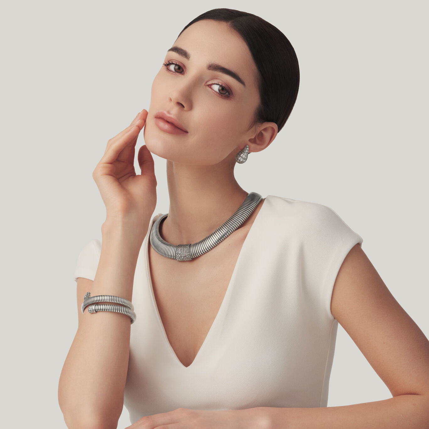Croco Tubogas Double Bangle, Bangle in Sterling Silver_image number 2_Giovanni Raspini