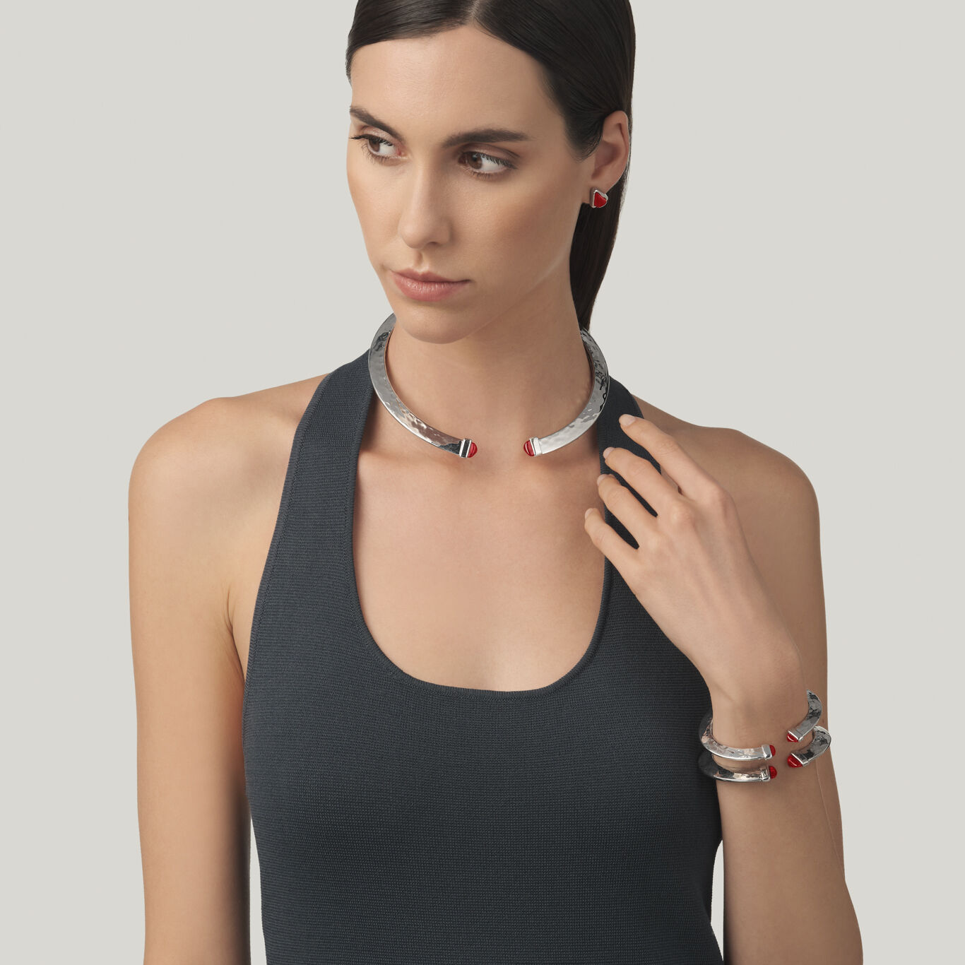 Red Blade Necklace, Sterling silver necklace with red crystals_image number 2_Giovanni Raspini