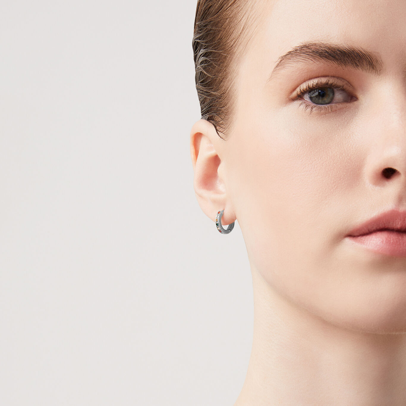 Huggie Crystal Coloured Small Earrings, Hoop Earrings in Sterling Silver and zircons_image number 1_Giovanni Raspini