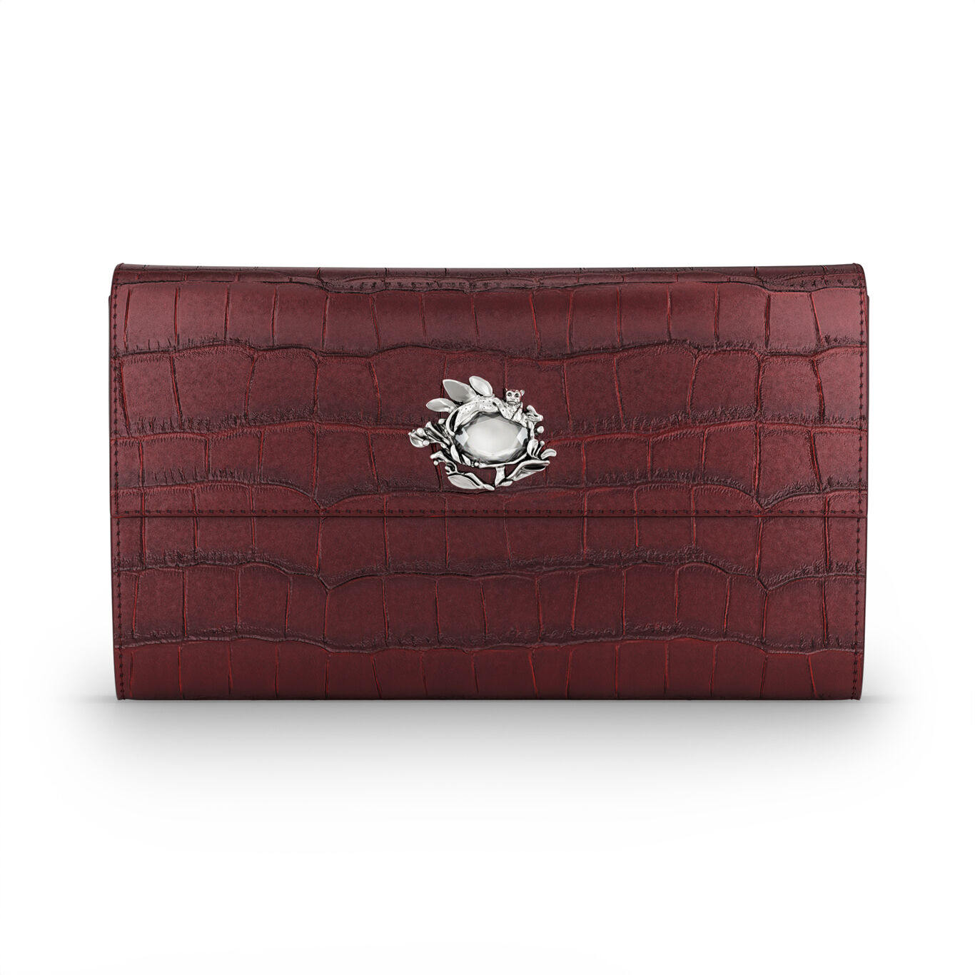 Burgundy Croco Leather Jungle Continental Wallet