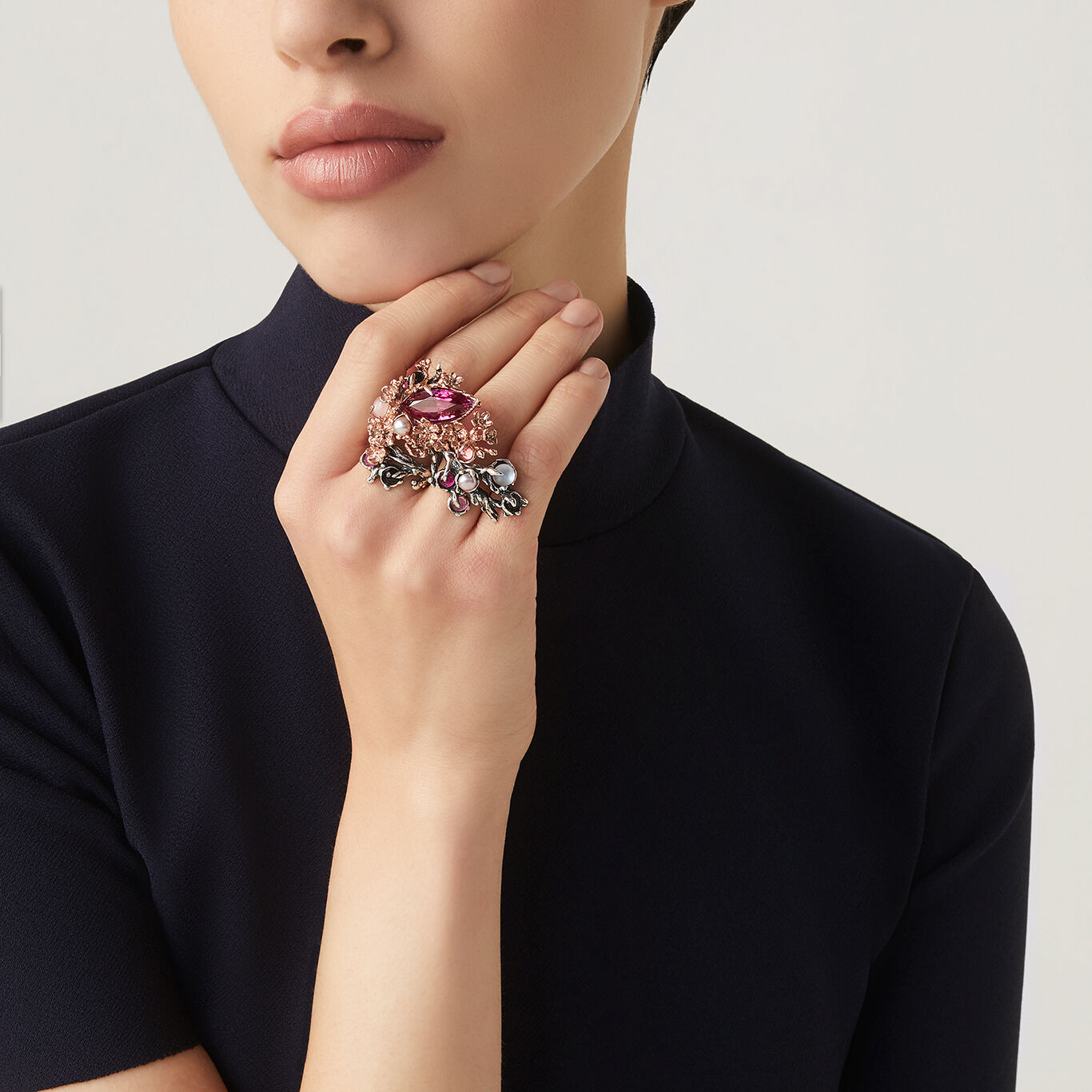 Bague En Argent Massif Avec Mosaïques De Nacres Blancs Et Roses - Taille 53, Occasion, Style Délicat