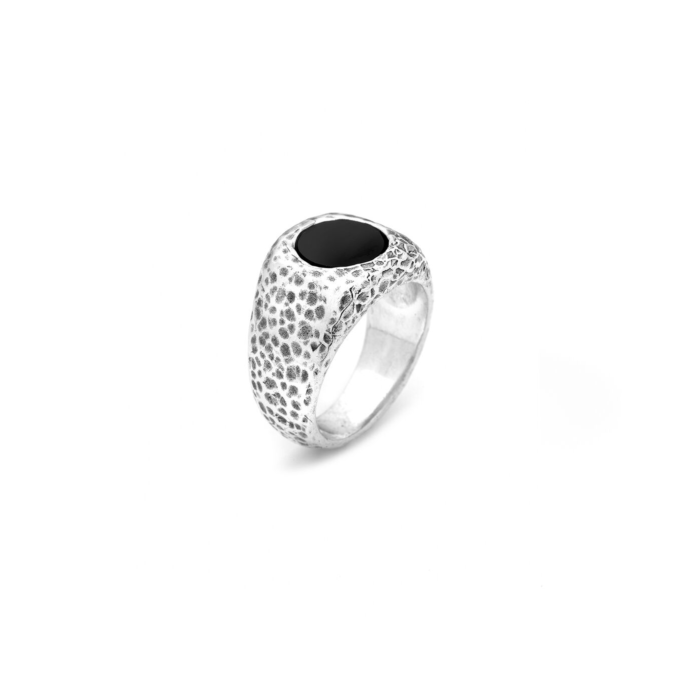 Round Onyx Hammered Ring, Ring in Sterling Silver and onyx_image number 0_Giovanni Raspini