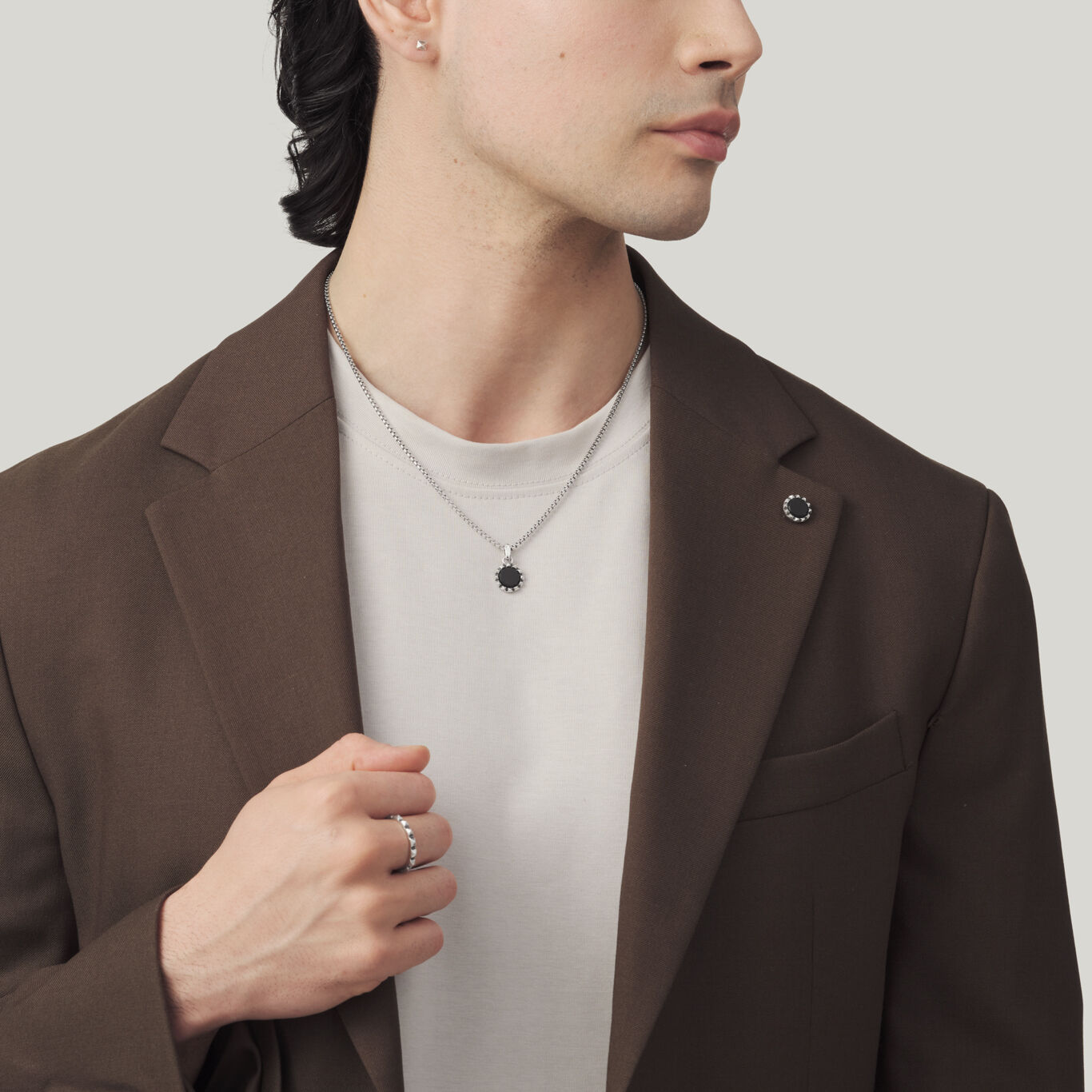 Studded Necklace, Sterling silver necklace and black resin_image number 2_Giovanni Raspini