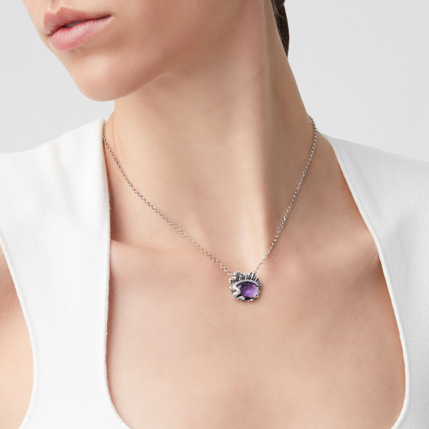 Anh&auml;nger Schlange Eden, Halskette aus Silber 925 und Amethystquarz_image number 1_Giovanni Raspini