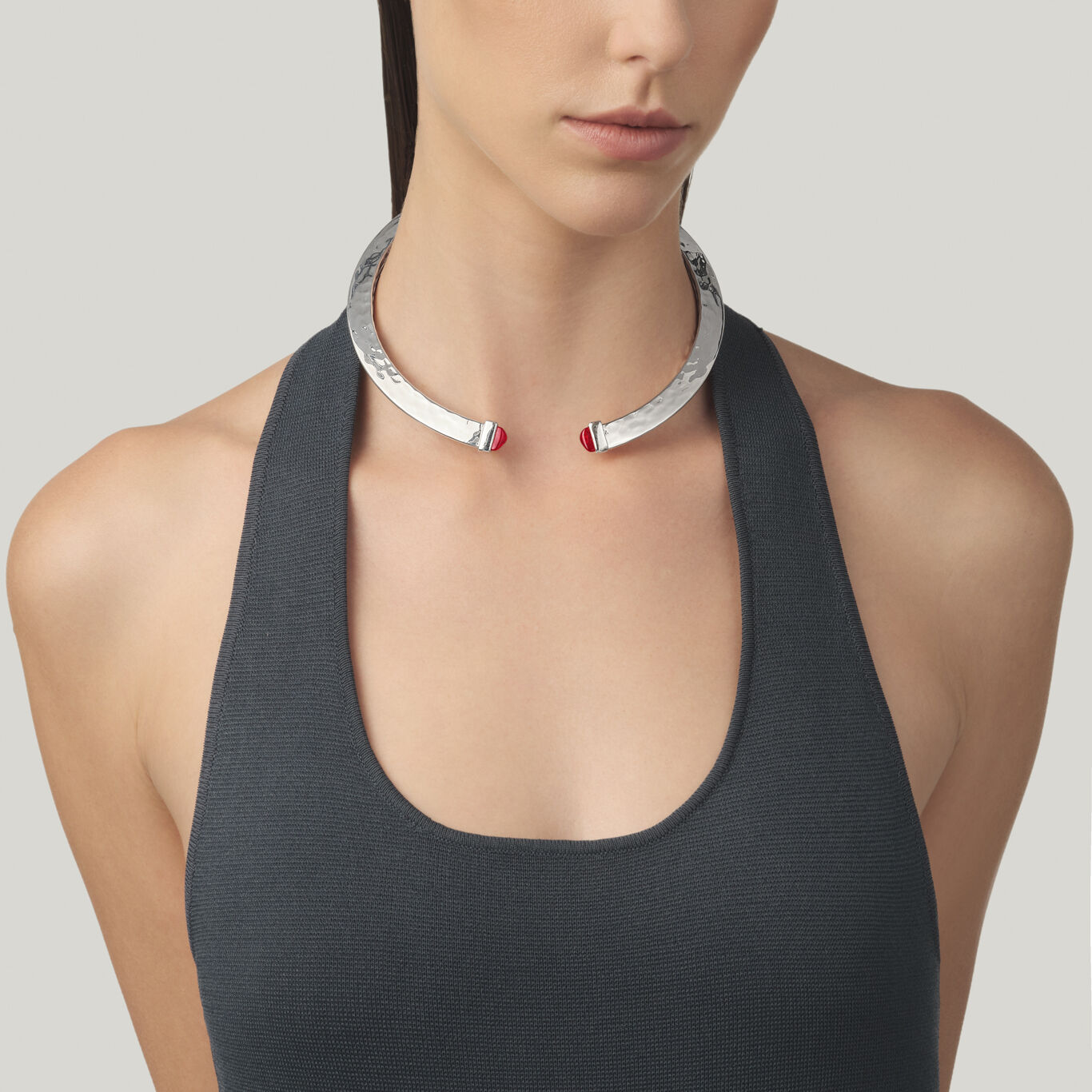 Red Blade Necklace, Sterling silver necklace with red crystals_image number 1_Giovanni Raspini