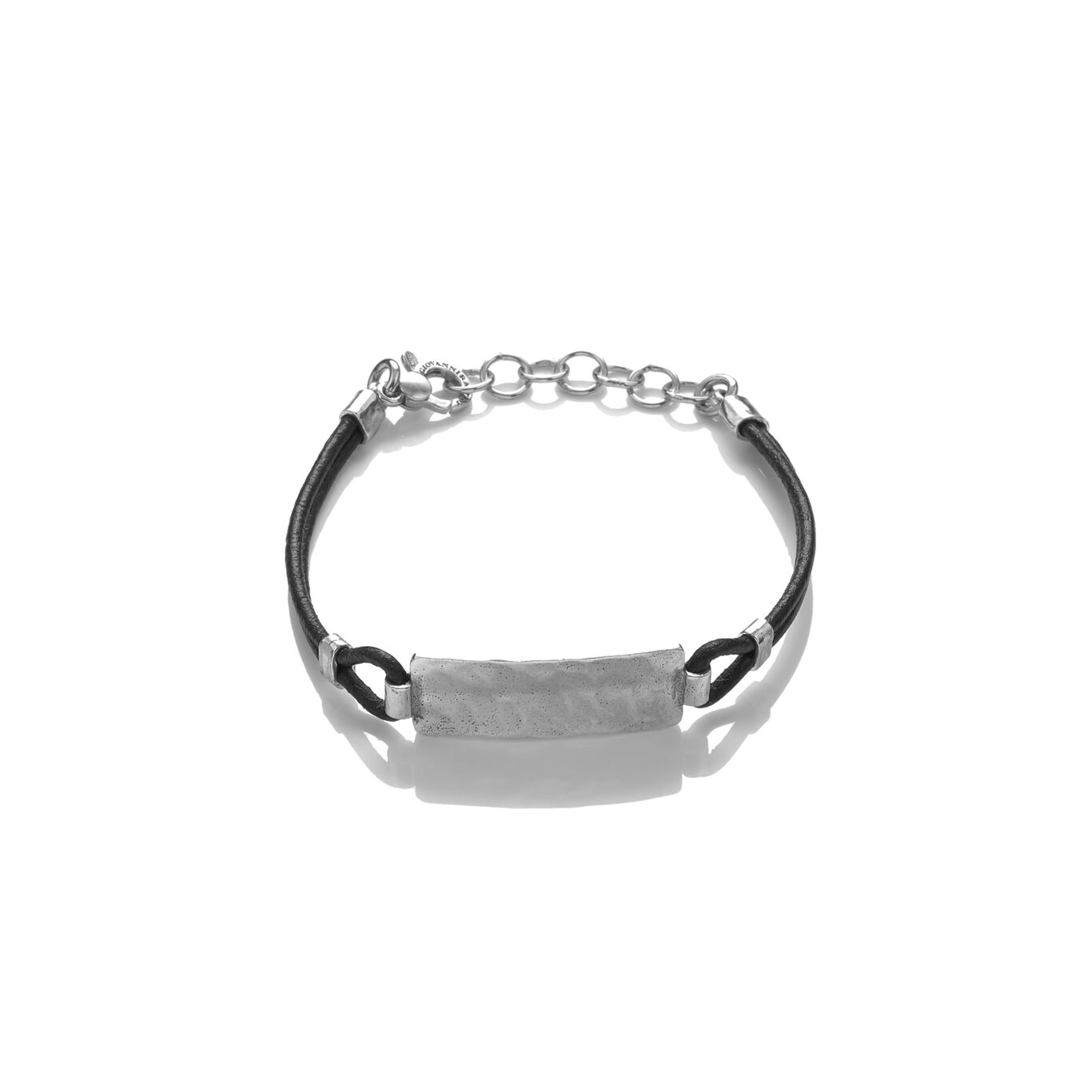Plate Jack Bracelet, Bracelet in Sterling Silver and black leather_image number 0_Giovanni Raspini