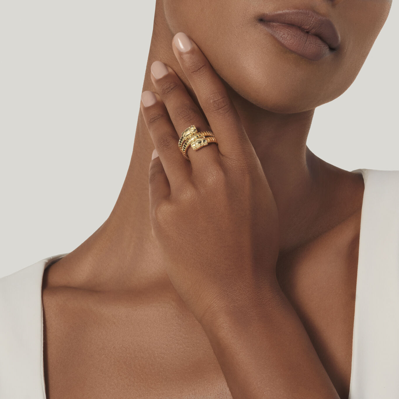 Bague Double Tubogas Croco Dor&eacute;e