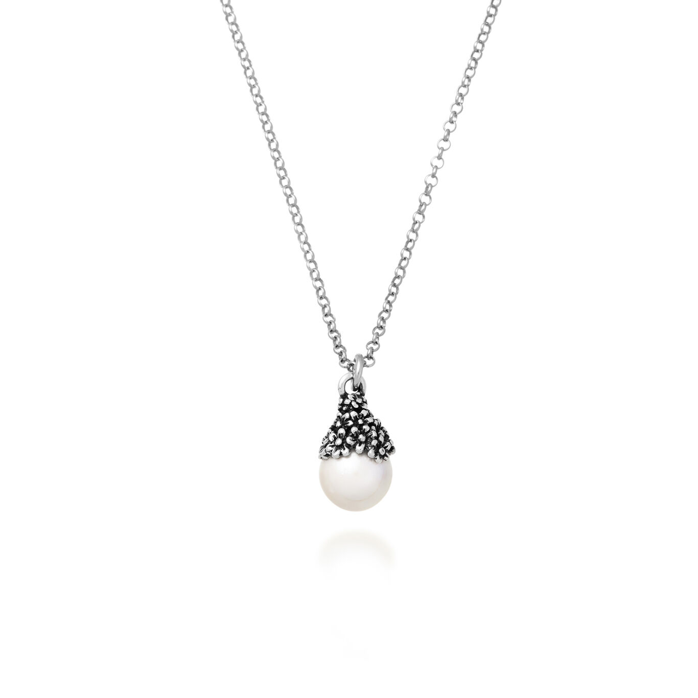 Daisies Drop Pendant, Necklace in Sterling Silver and natural pearl_image number 0_Giovanni Raspini
