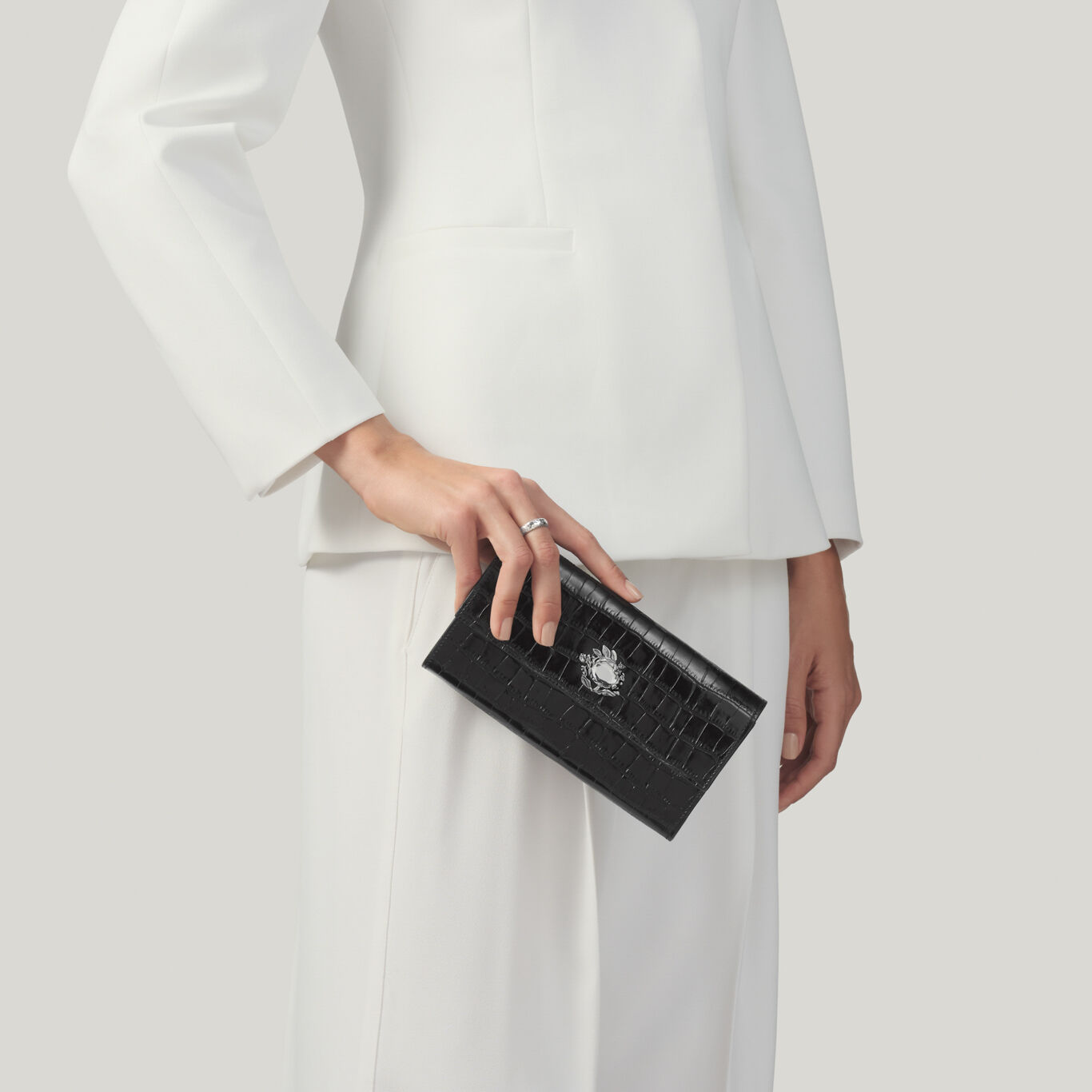 Portefeuille Continental Jungle en Cuir Croco Noir