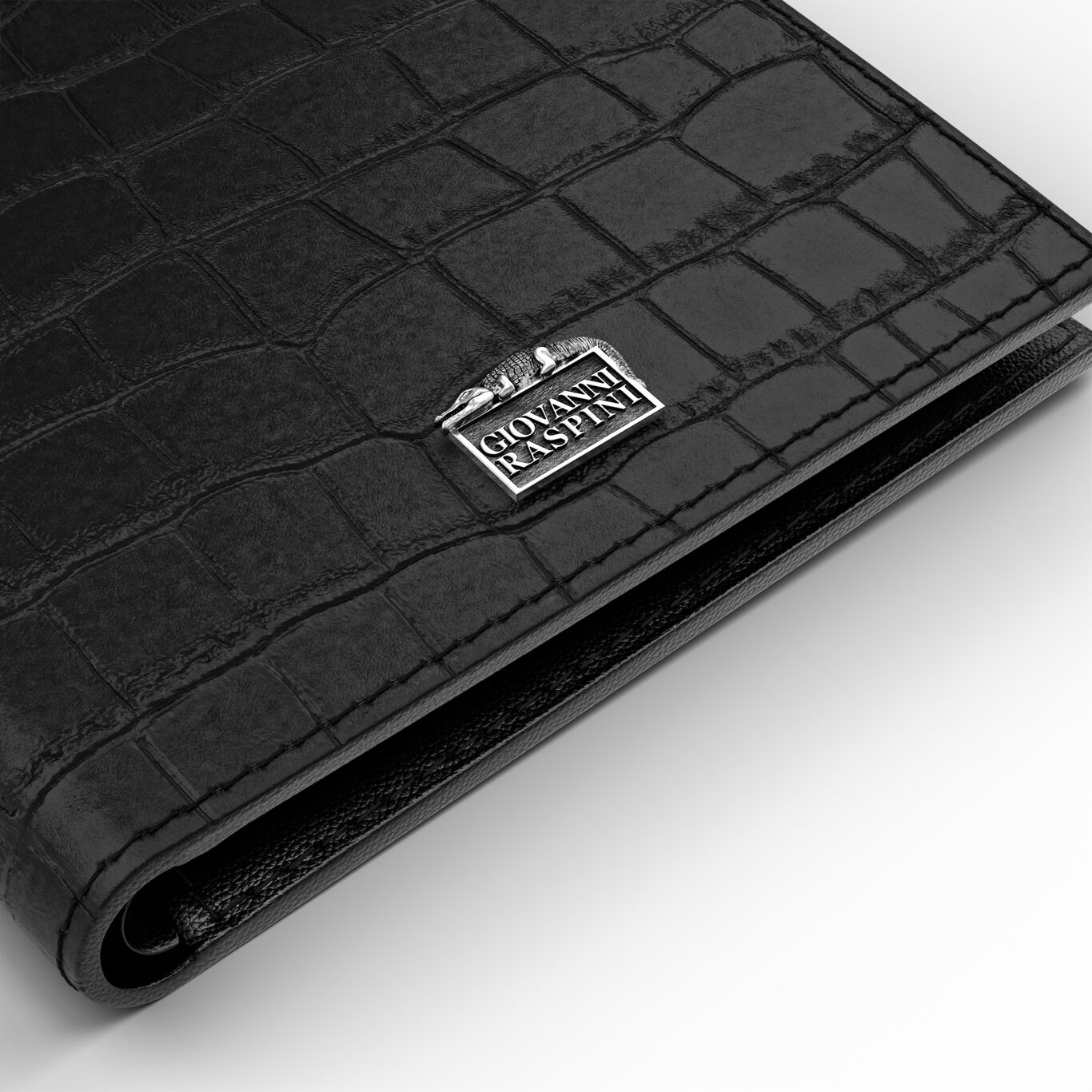 Cartera De Piel De Cocodrilo Negra, Portadocumentos de piel y decoraci&oacute;n ic&oacute;nica de plata 925_image number 2_Giovanni Raspini