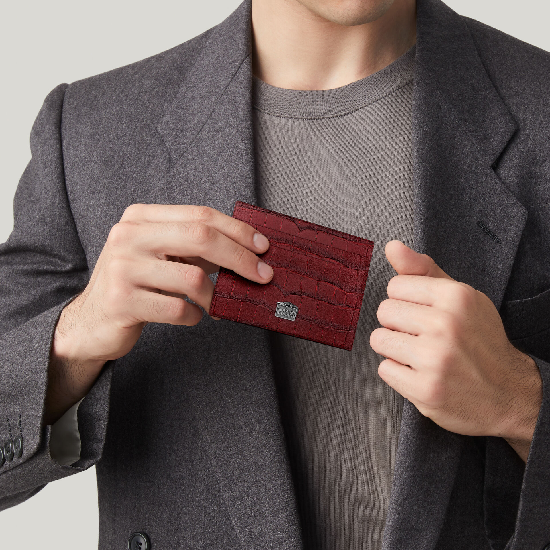 Black Croco Leather Card Holder image number 4