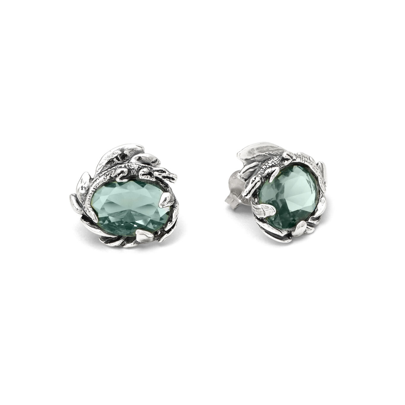 Eden Crocodile Earrings, Earrings in Sterling Silver and green quartz_image number 2_Giovanni Raspini