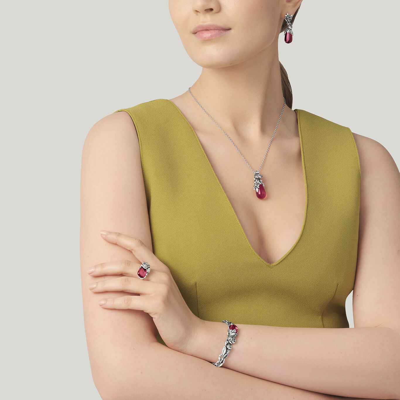 Bracelet Goutte Pivoines, Bracelet en argent massif et cristal rose_image number 2_Giovanni Raspini