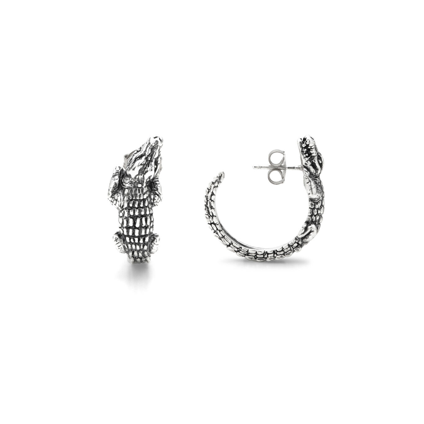 Crocodile Earrings, Hoop Earrings in Sterling Silver_image number 2_Giovanni Raspini