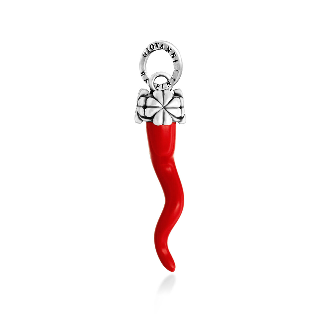 Four-Leaf Clover Red Italian Horn Charm