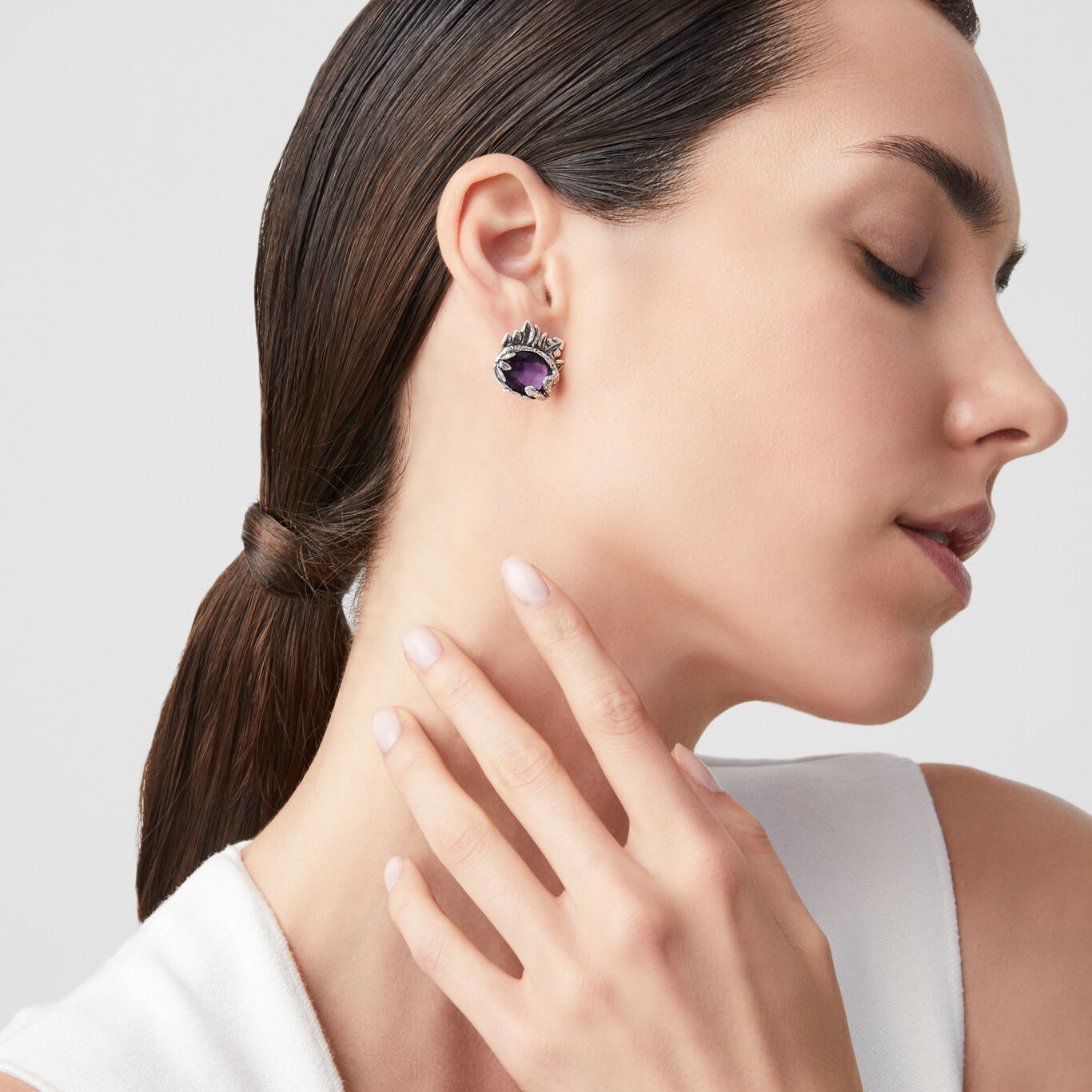 Eden Snake Earrings, Earrings in Sterling Silver and amethyst color quartz_image number 1_Giovanni Raspini