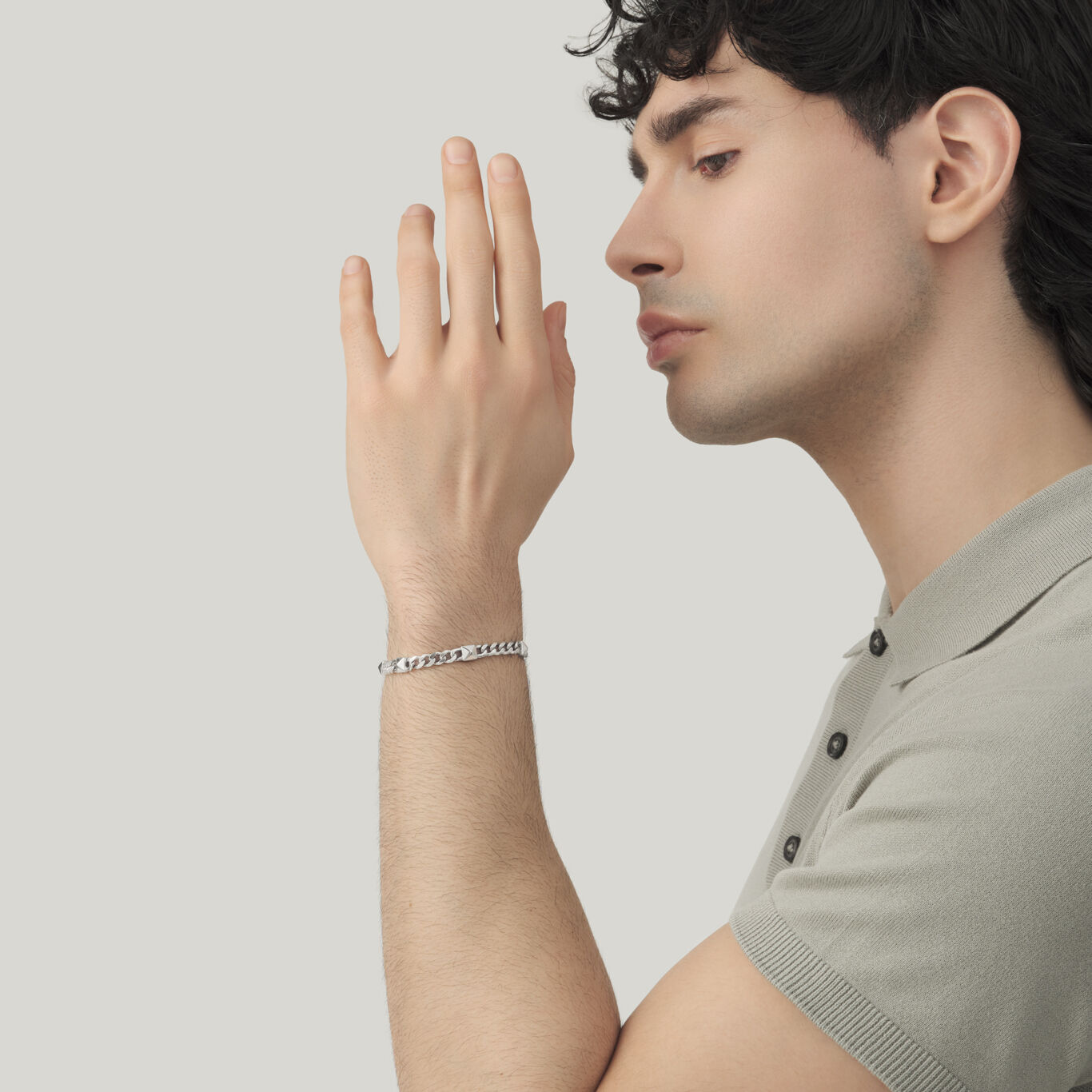 Studs Curb Chain Bracelet, Bracelet in Sterling Silver_image number 1_Giovanni Raspini