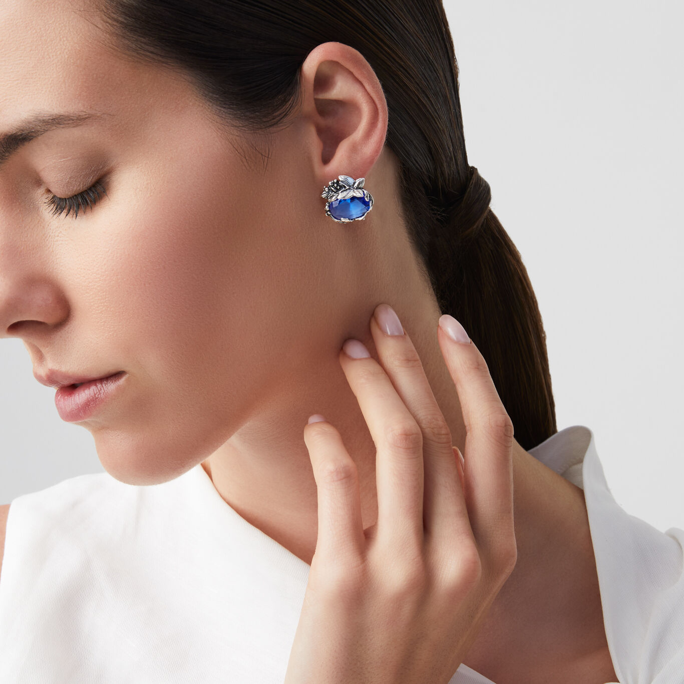 Eden Butterfly Earrings, Earrings in Sterling silver with sapphire-coloured quartz_image number 1_Giovanni Raspini