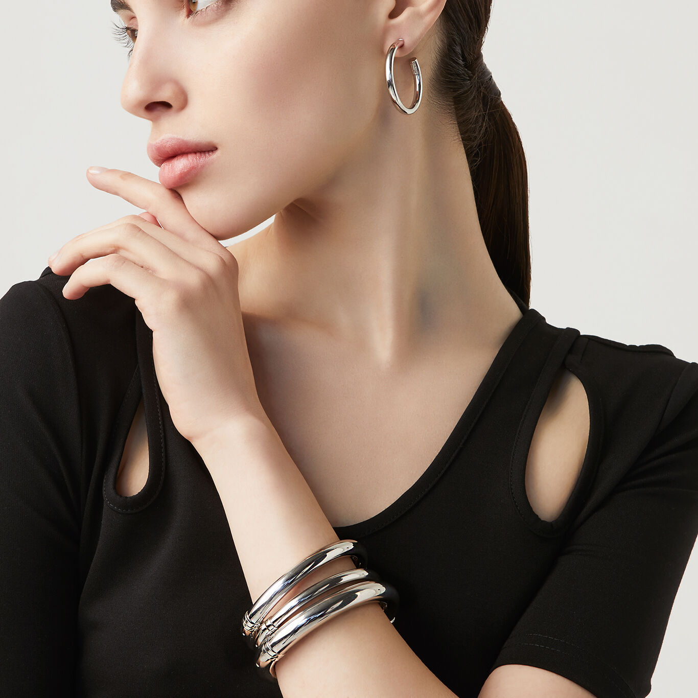 Silk Small Earrings, Hoop Earrings in Sterling Silver_image number 2_Giovanni Raspini