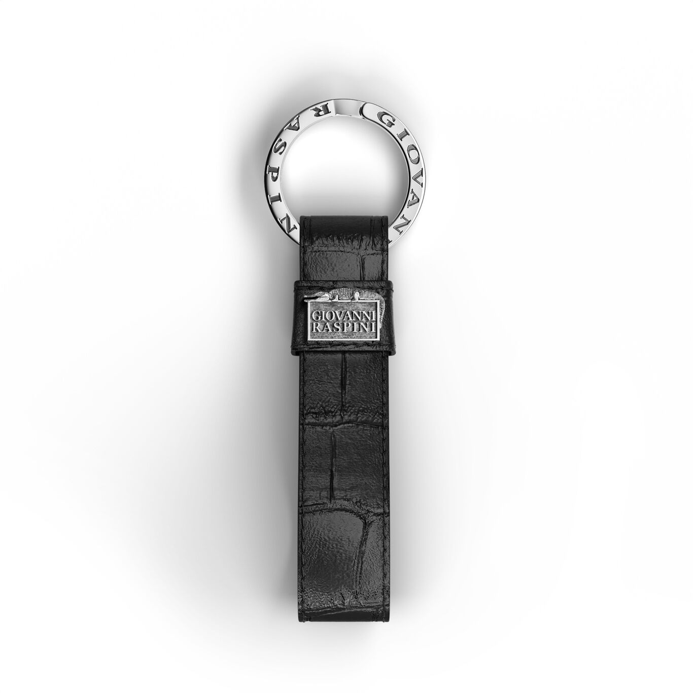 Black Croco Leather Key Ring, Leather keyring with iconic sterling silver decoration_image number 2_Giovanni Raspini