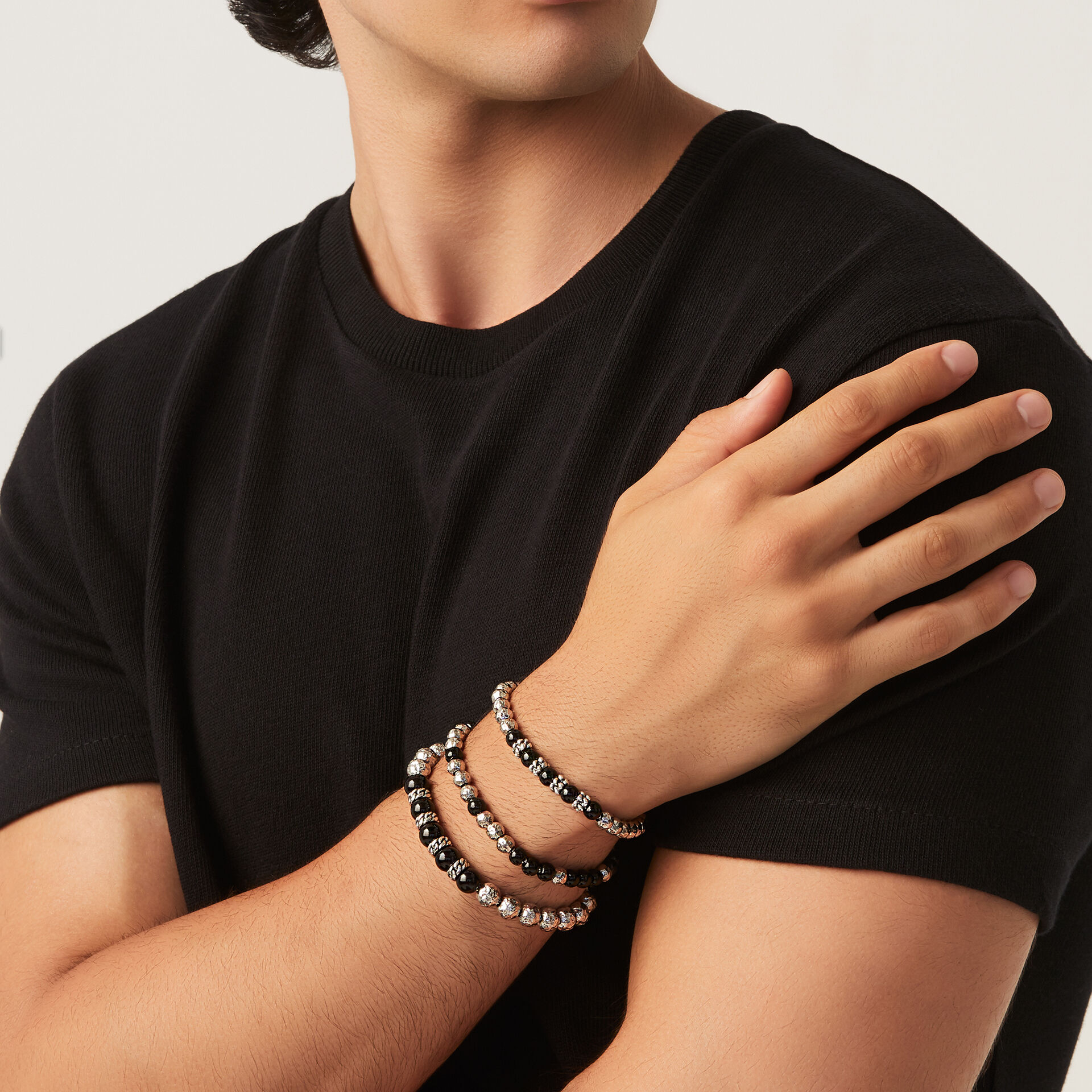 Onyx Spheres And Wheat Chain Bracelet image number 2