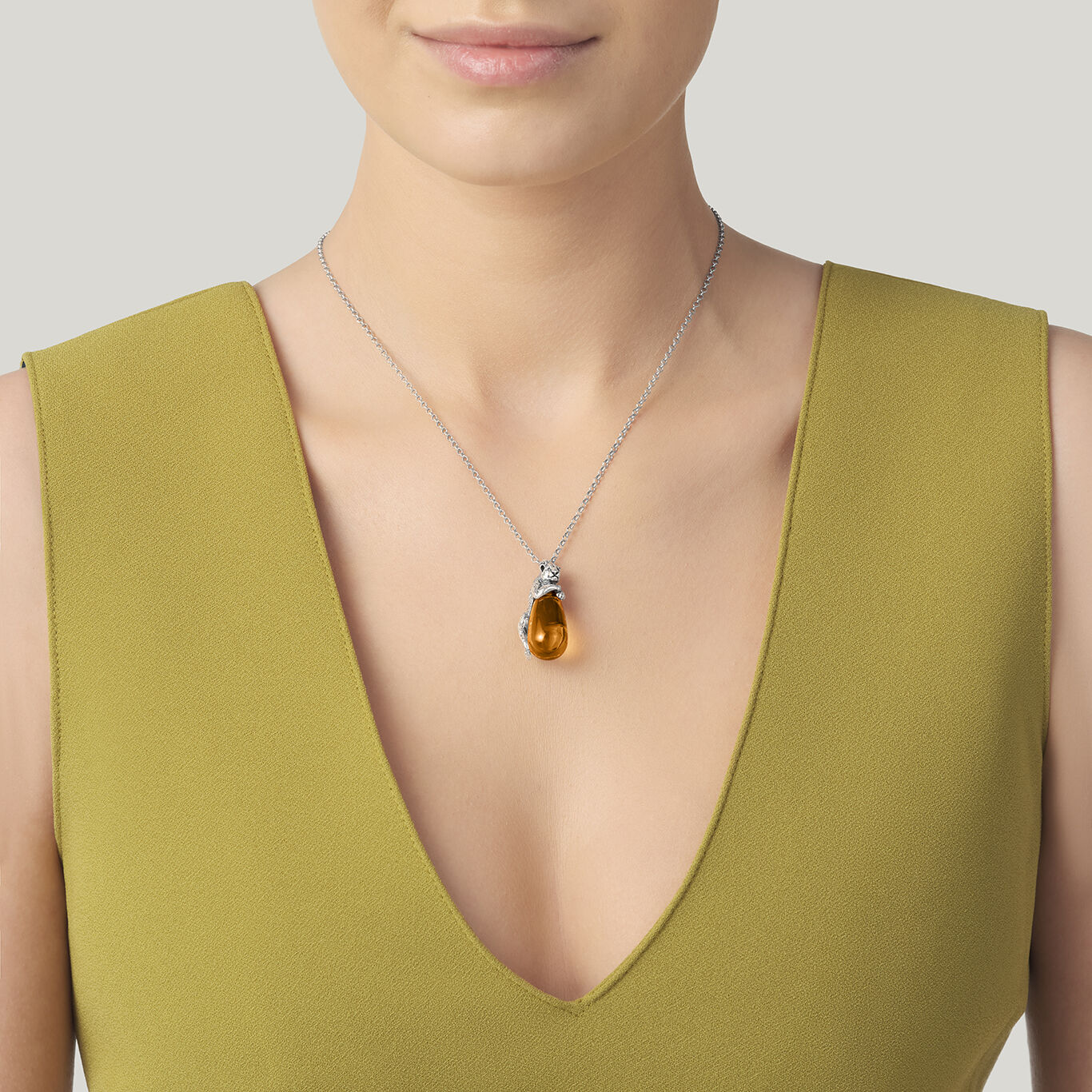 Leopard Drop Pendant, Necklace in Sterling silver with citrine crystal_image number 1_Giovanni Raspini