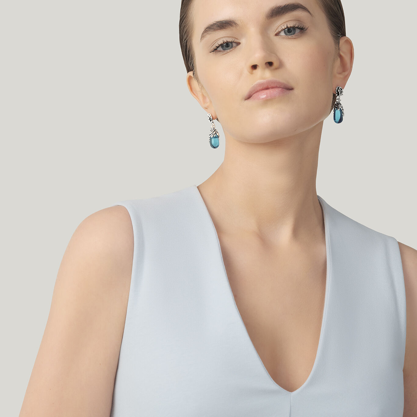 Boucles D'Oreilles Goutte Mer, Boucles d’oreilles en Argent massif et cristaux bleus_image number 1_Giovanni Raspini