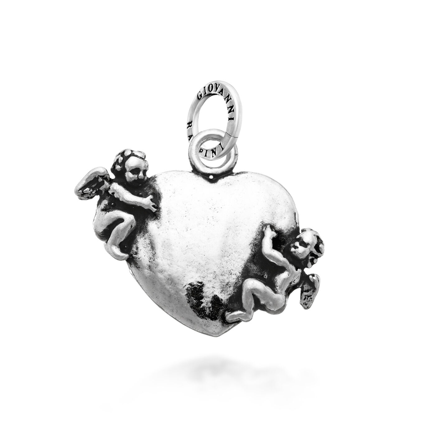 Heart with two angels Charm, Charm in Sterling Silver_image number 0_Giovanni Raspini