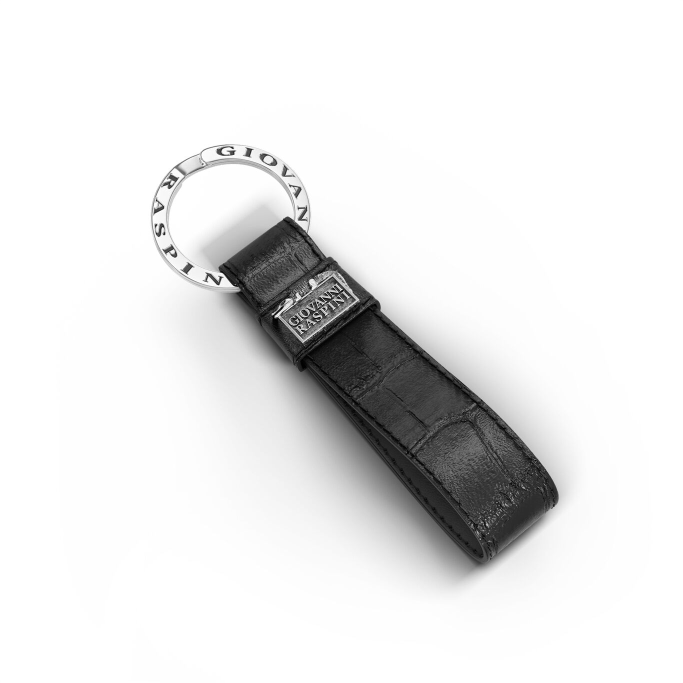 Porte-clés en Cuir Croco Noir