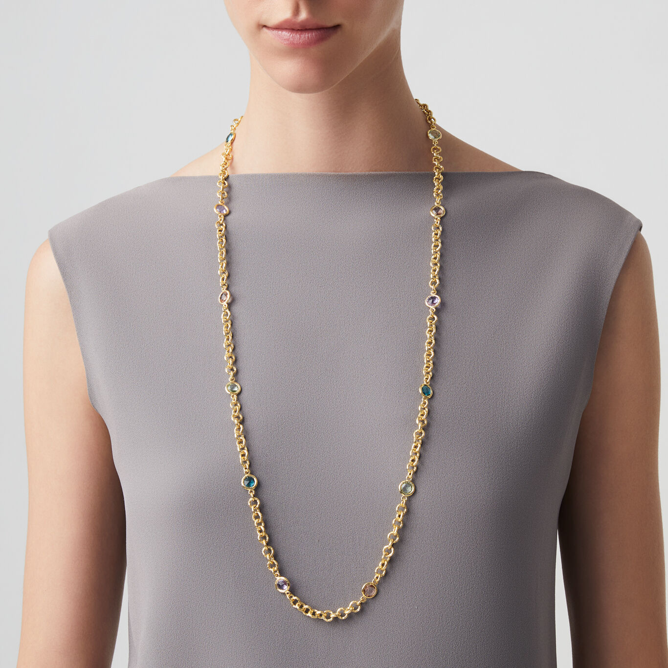 Long Loop Necklace, Necklace in 18k Gold Plated sterling silver and coloured crystals_image number 1_Giovanni Raspini