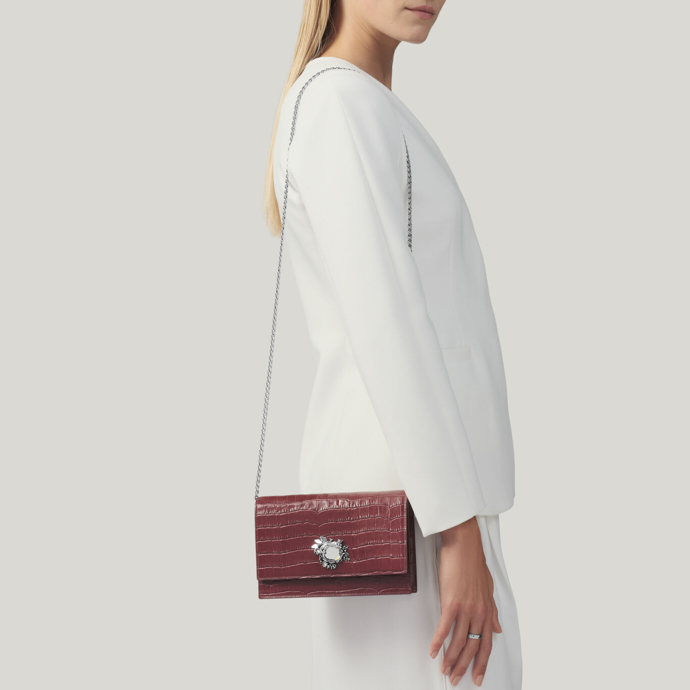 Pochette Jungle Pelle Croco Borgogna