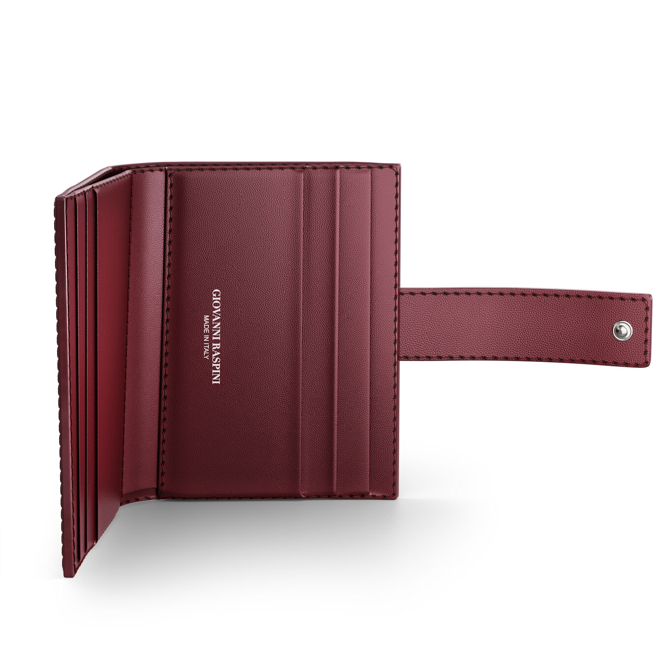 Portefeuille Porte-cartes en Cuir Croco Bordeaux, Portefeuille en cuir et d&eacute;coration embl&eacute;matique en argent massif_image number 2_Giovanni Raspini