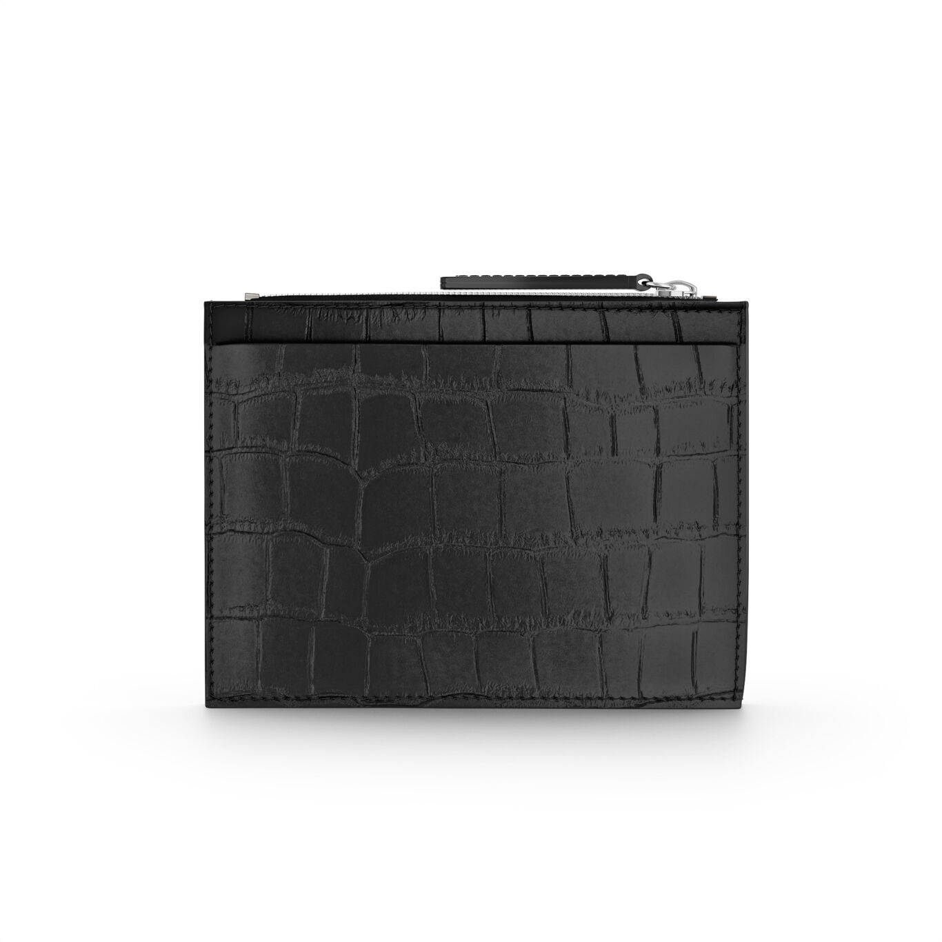 Black Croco Leather Card Holder with Zip