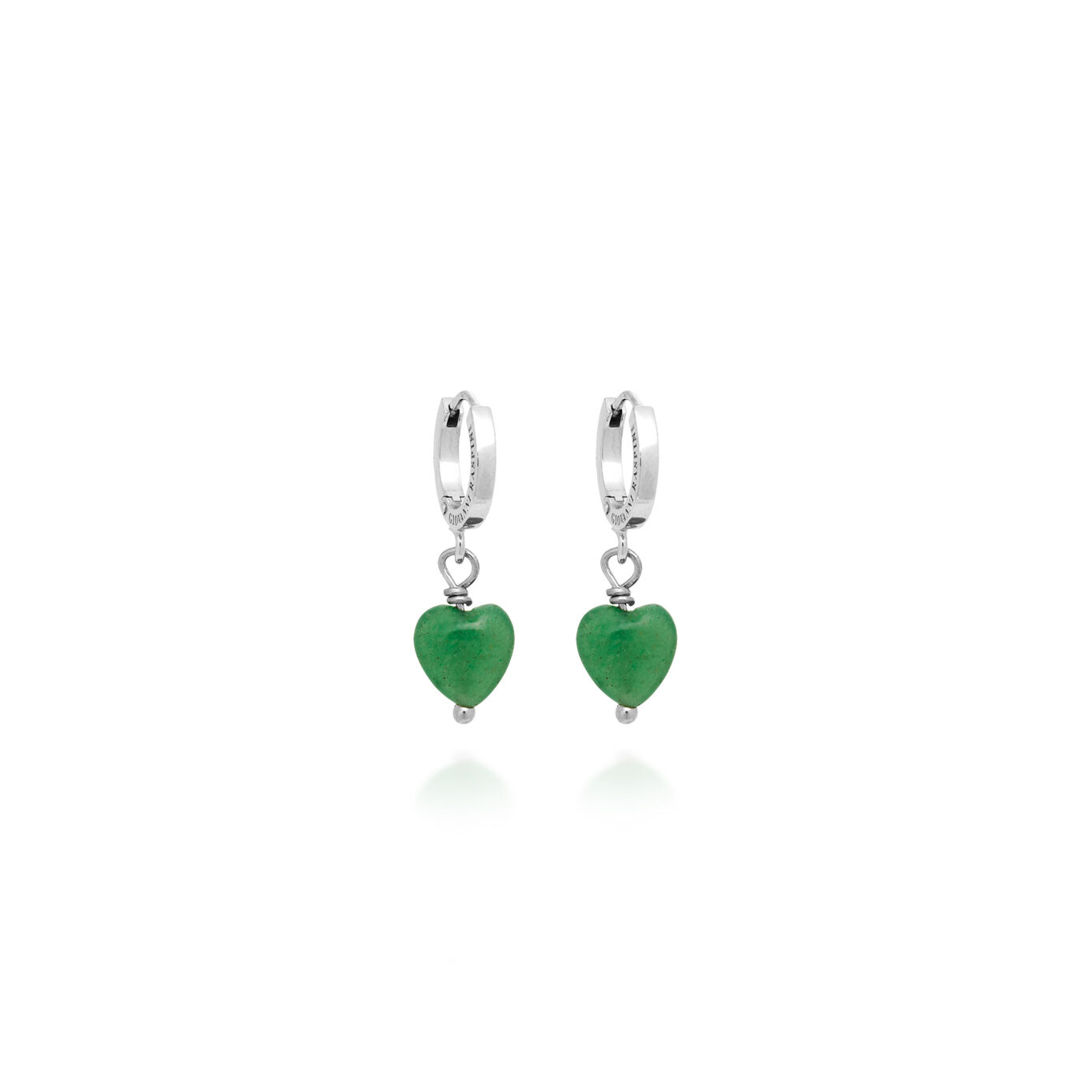 Huggie Earrings Green Aventurine Heart, Earrings in Sterling Silver_image number 0_Giovanni Raspini