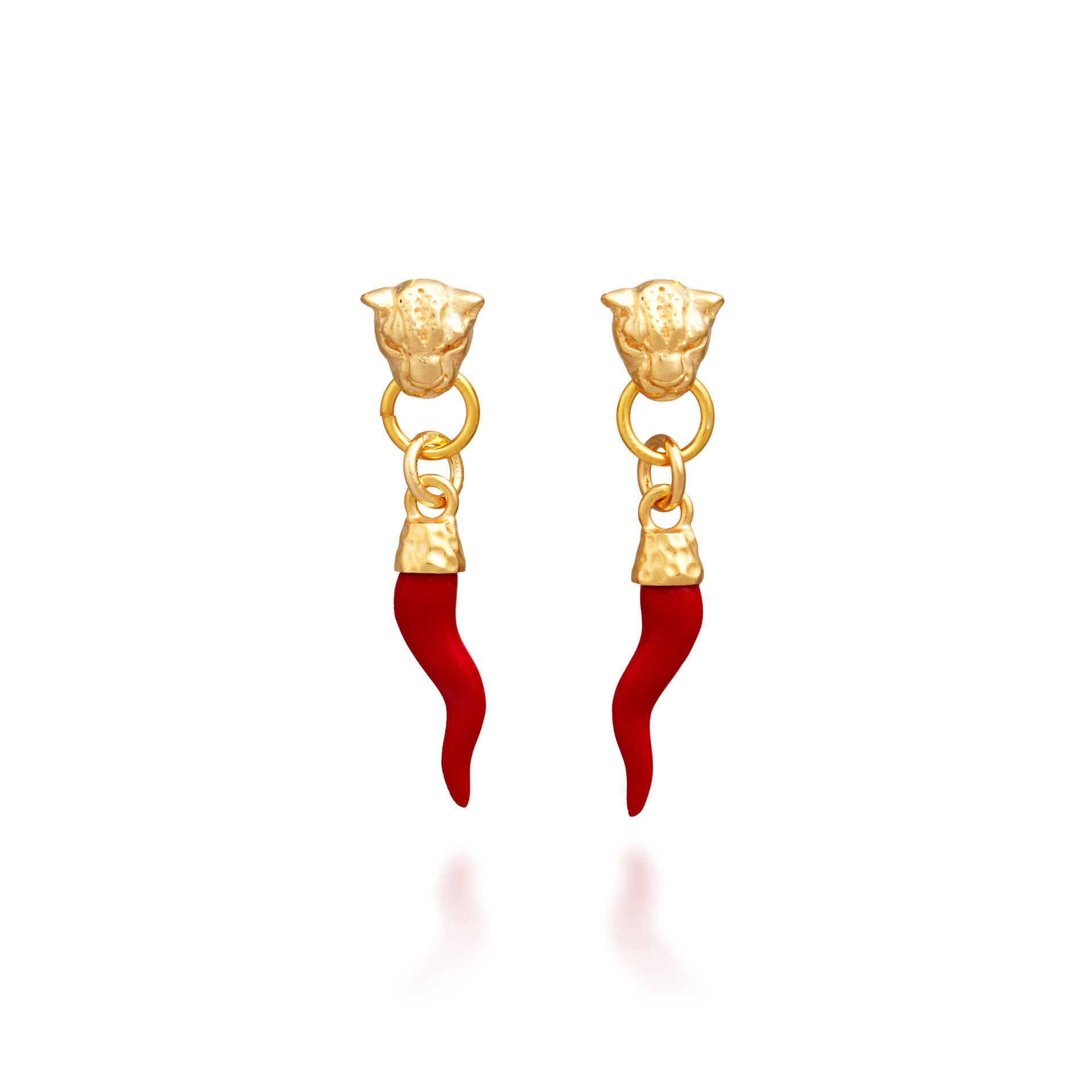 Leopard And Italian Horn Charm Earrings image number 0