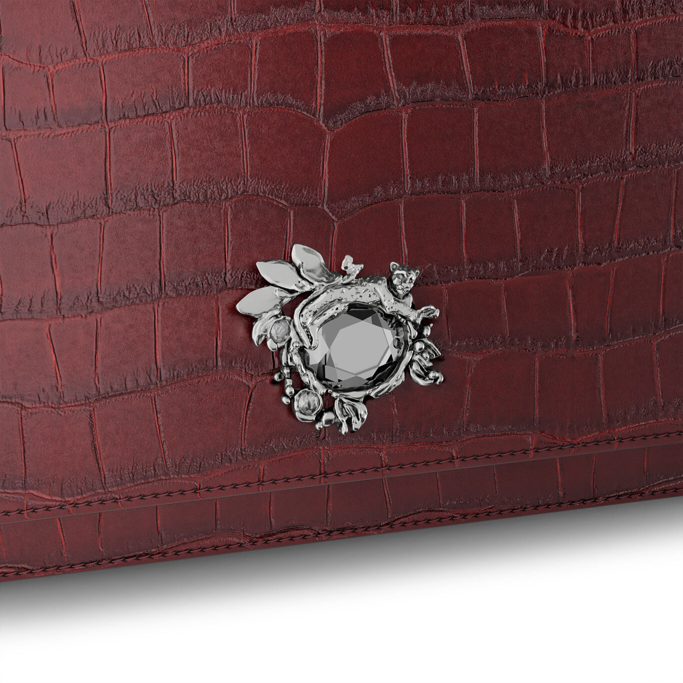 Pochette Jungle en Cuir Croco Bordeaux, Pochette en cuir et d&eacute;coration en bronzobianco_image number 4_Giovanni Raspini