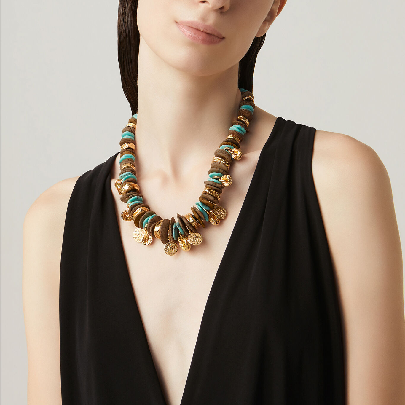 Collier Bali, Collier en argent massif doré, turquoise et jaspe couleur sable_image number 1_Giovanni Raspini