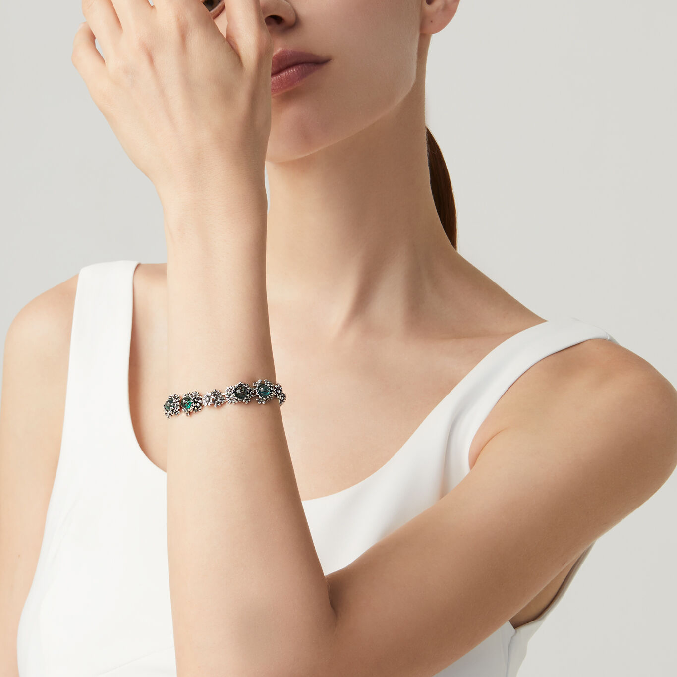 Pulsera Margaritas Garden, Pulsera de Plata 925, &aacute;gata verde y cuarzo turmalinado_image number 1_Giovanni Raspini