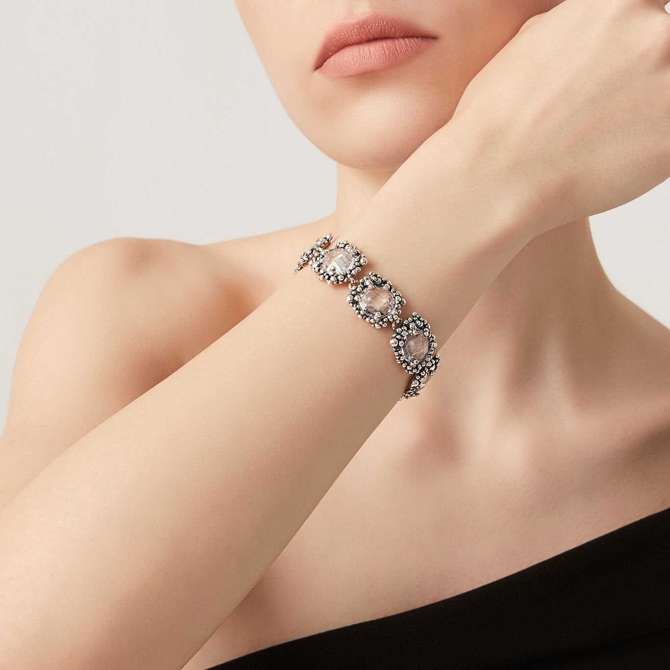 Shine Big Bracelet, Earrings in Sterling Silver and zircons_image number 1_Giovanni Raspini