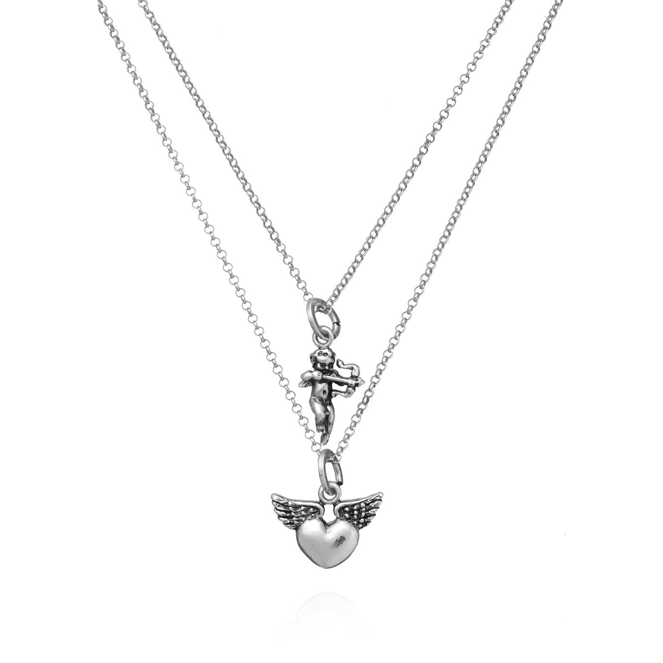 Winged Heart and Bow Putto Necklace