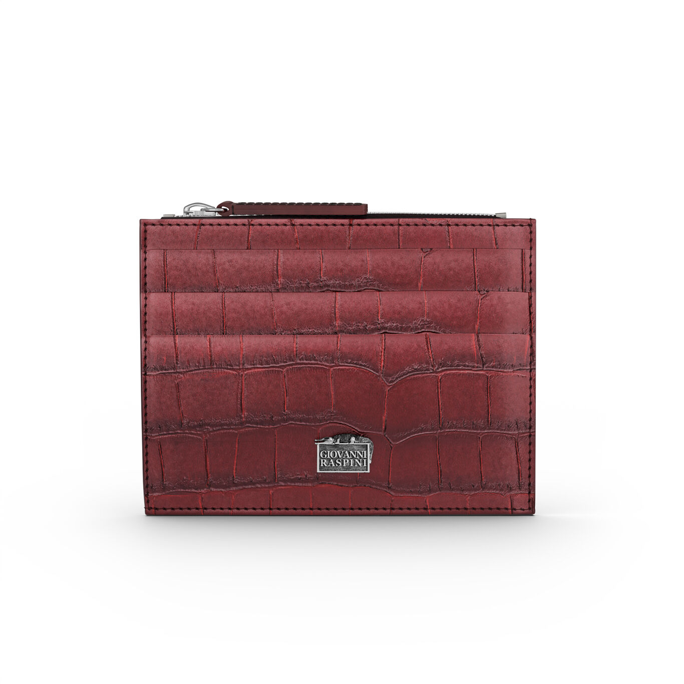 Burgundy Croco Leather Card Holder with Zip